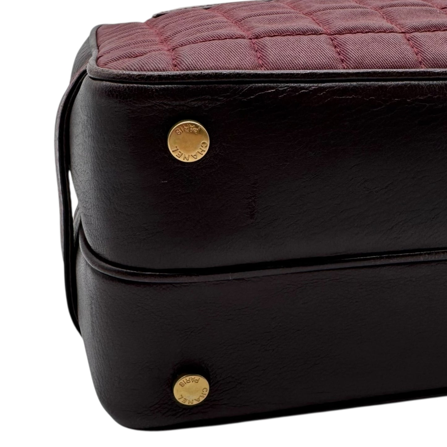 Chanel Burgundy Chocolate Bar Quilted Canvas & Leather Bowler Bag 2002-2003 - Outfit Repeater