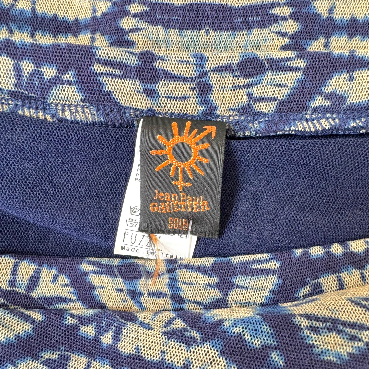Jean Paul Gaultier Soleil Blue & Beige Tie Dye Print Mesh Midi Skirt