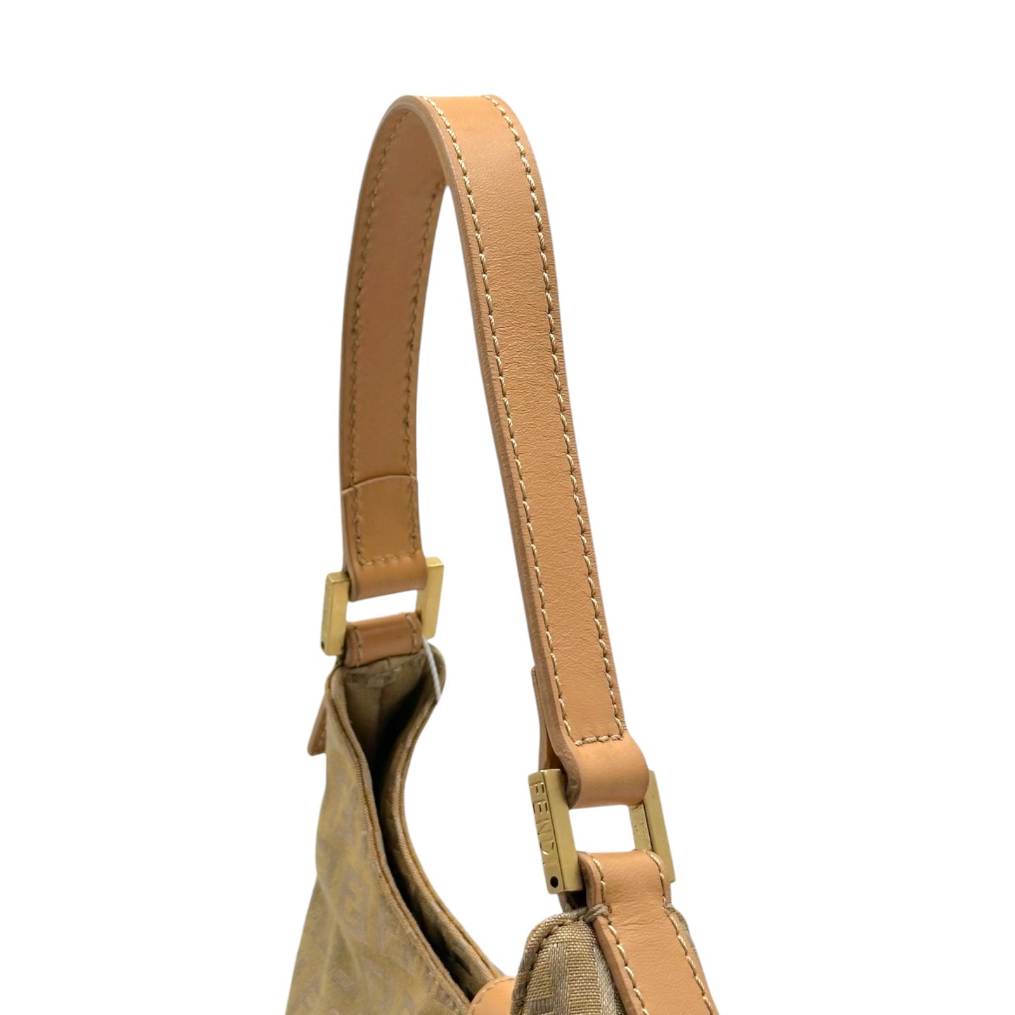 Fendi Tan & Gold Small Crescent Baguette Shoulder Bag