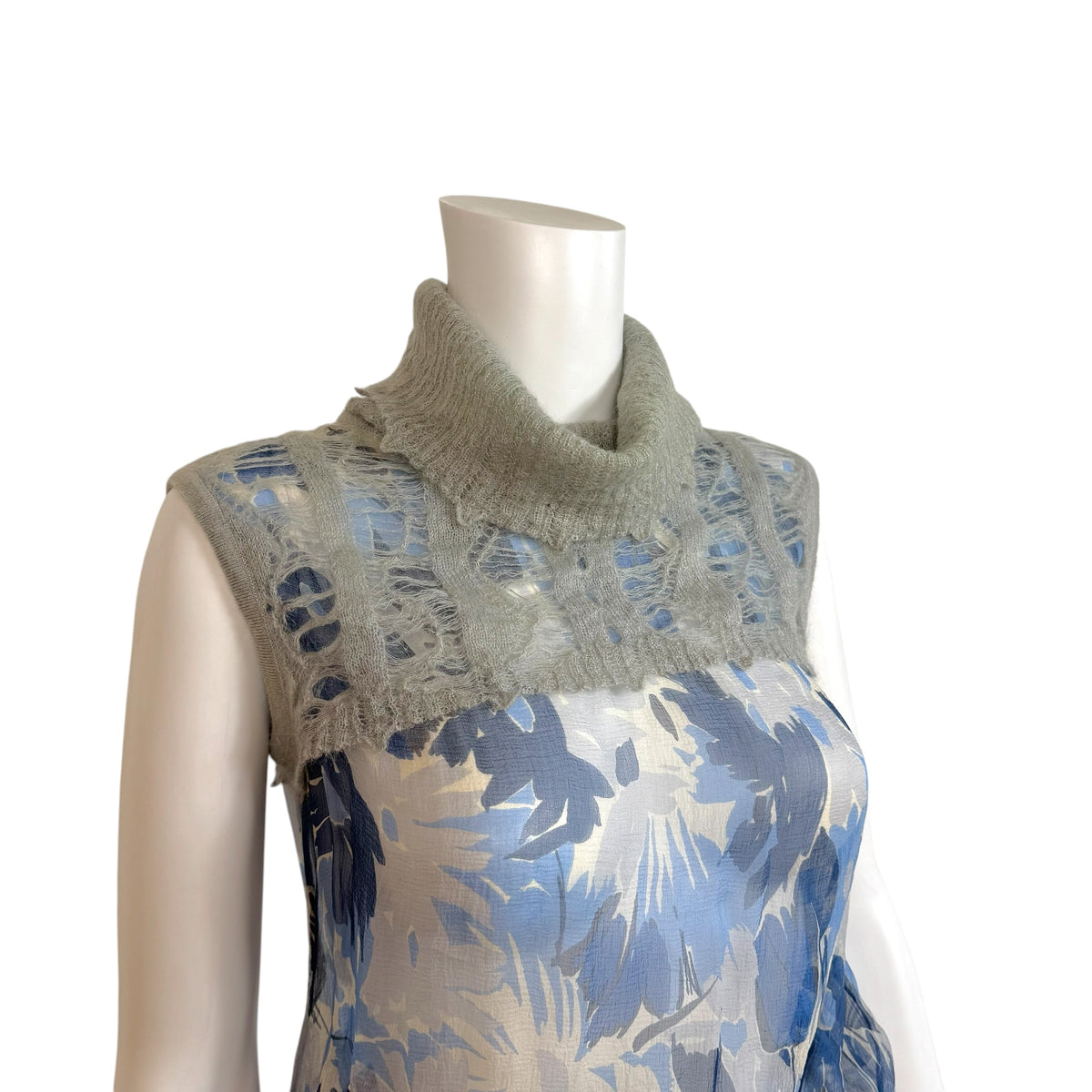 Christian Dior Sleeveless Turtleneck Top Gray Wool Silk