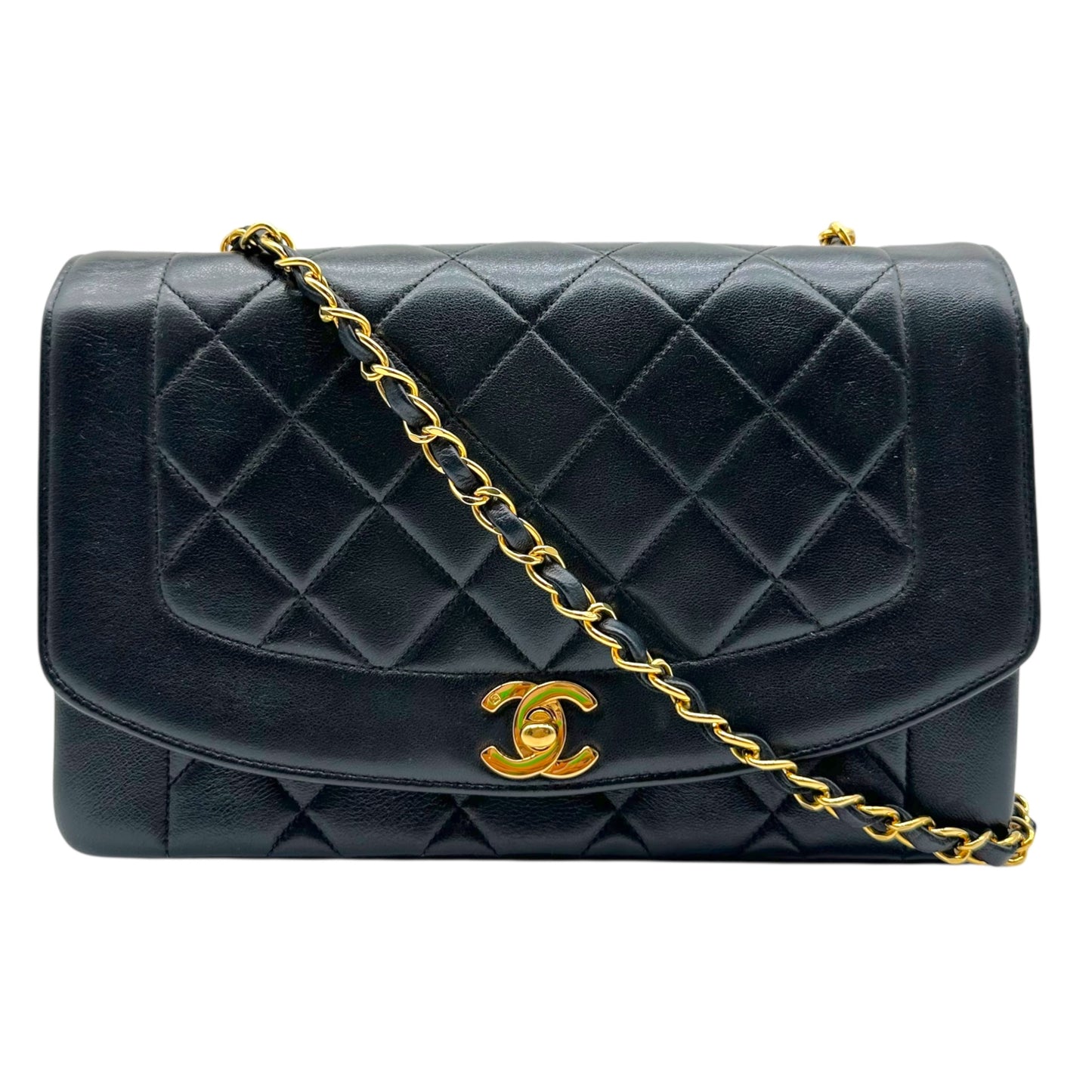 Chanel Medium Diana Bag Black Lambskin 1990s Vintage