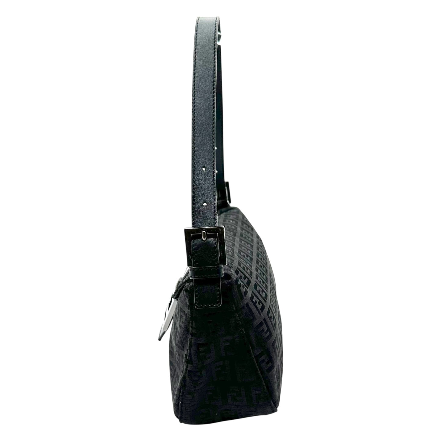 Fendi Black Zucchino Monogram Fold-Over Baguette Bag