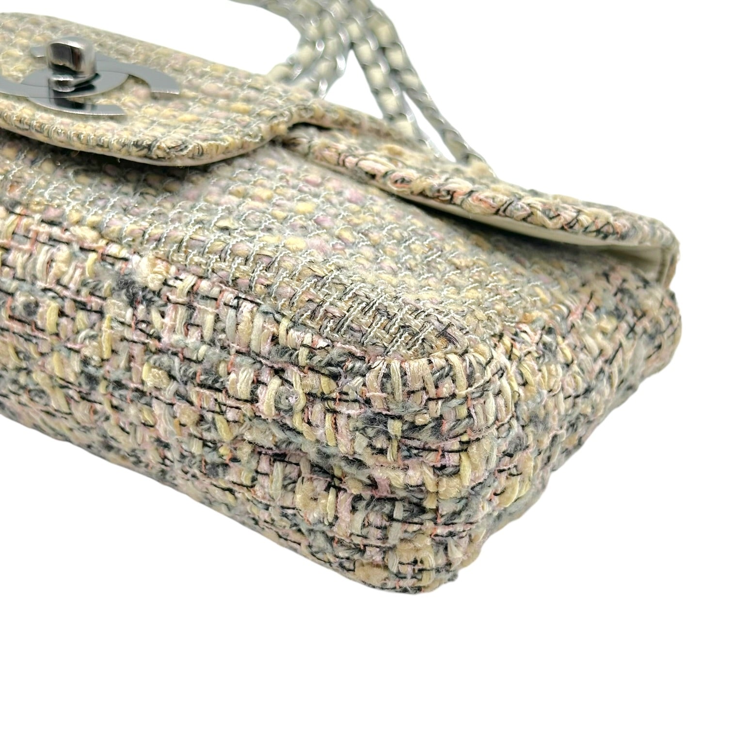 Chanel Medium Flap Shoulder Bag Silver Metallic Pastel Tweed