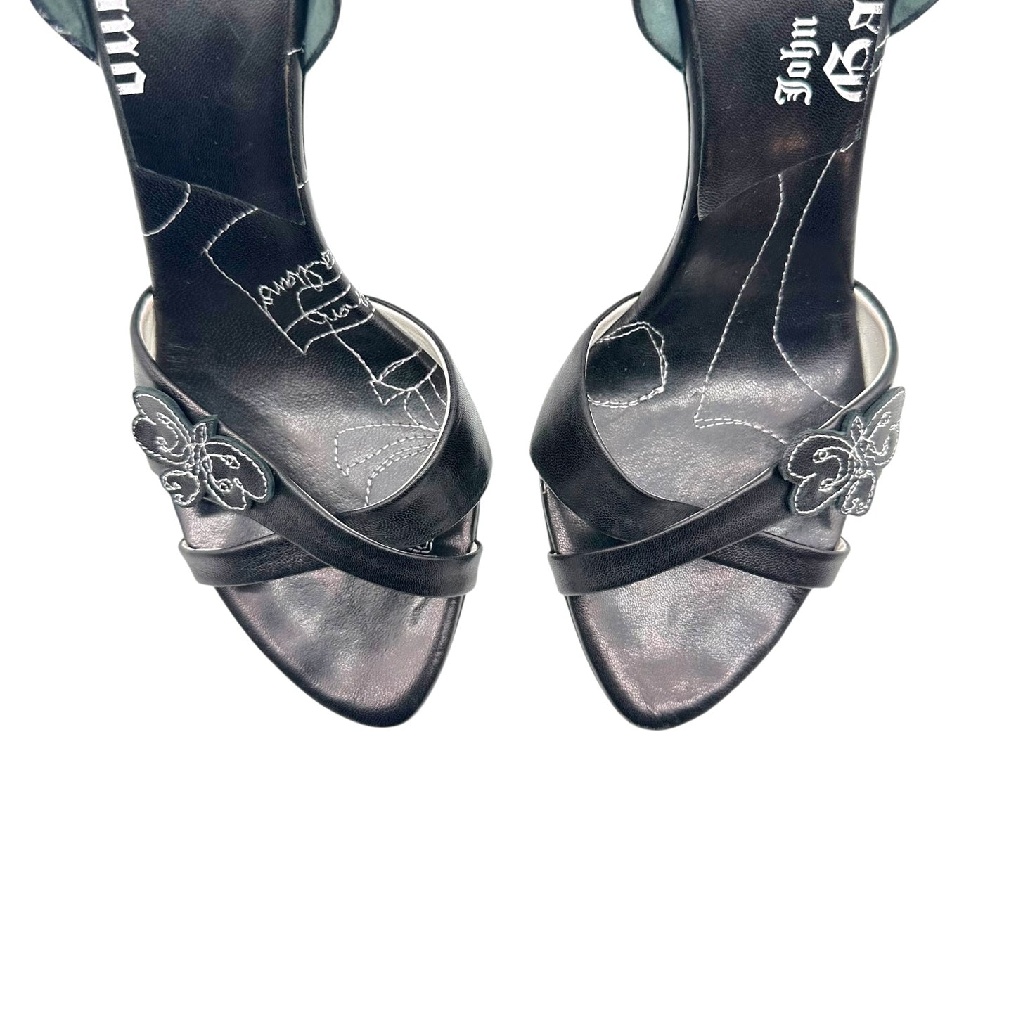 John Galliano Black Leather D'Orsay Heels with Contrast Stitch