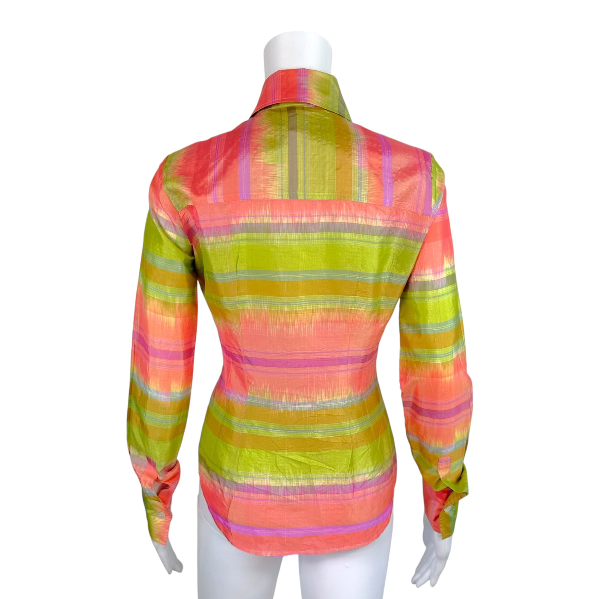 Dolce & Gabbana Silk Blouse Pink Green Plaid Button-Up