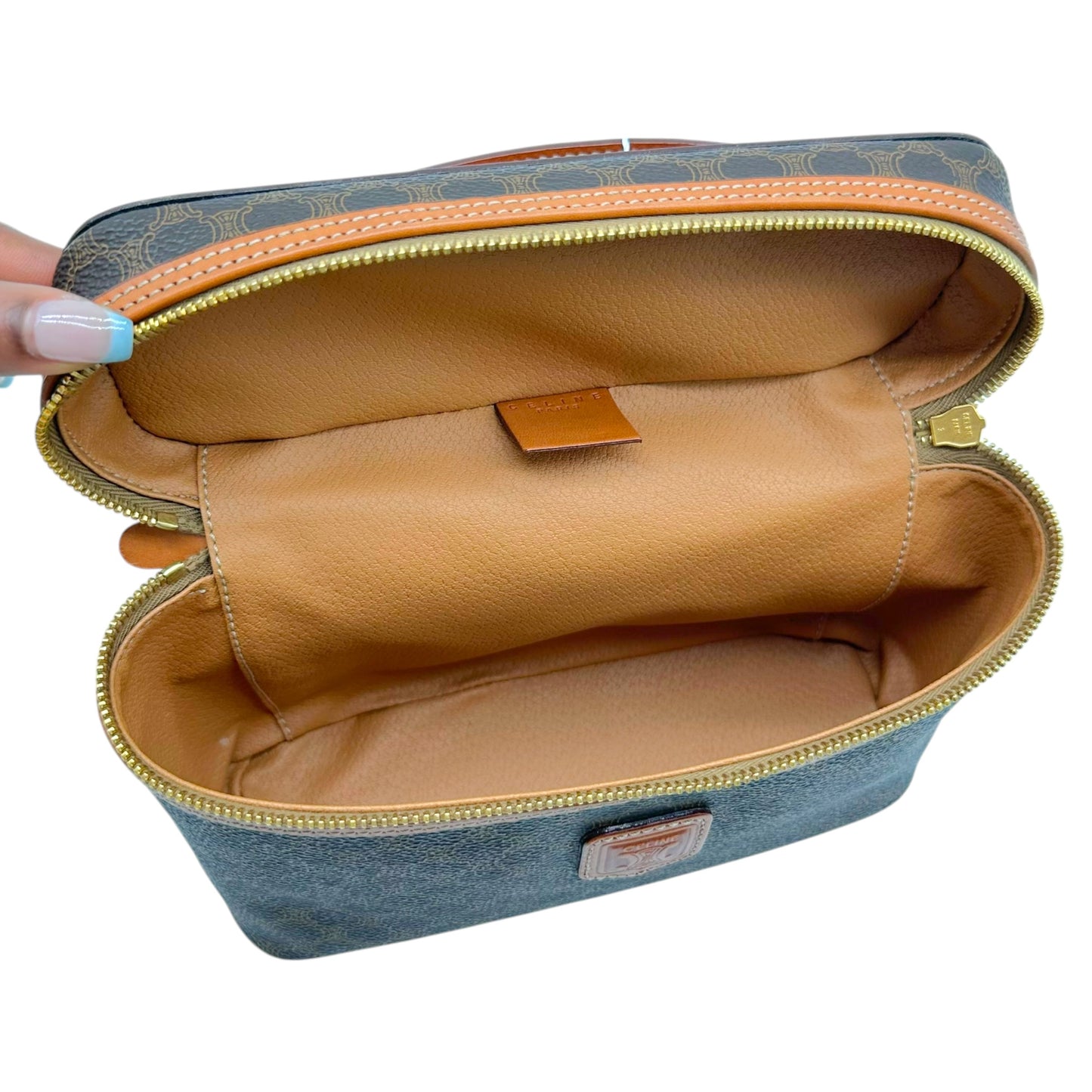 Celine Brown Triomphe Monogram Top Handle Vanity Bag