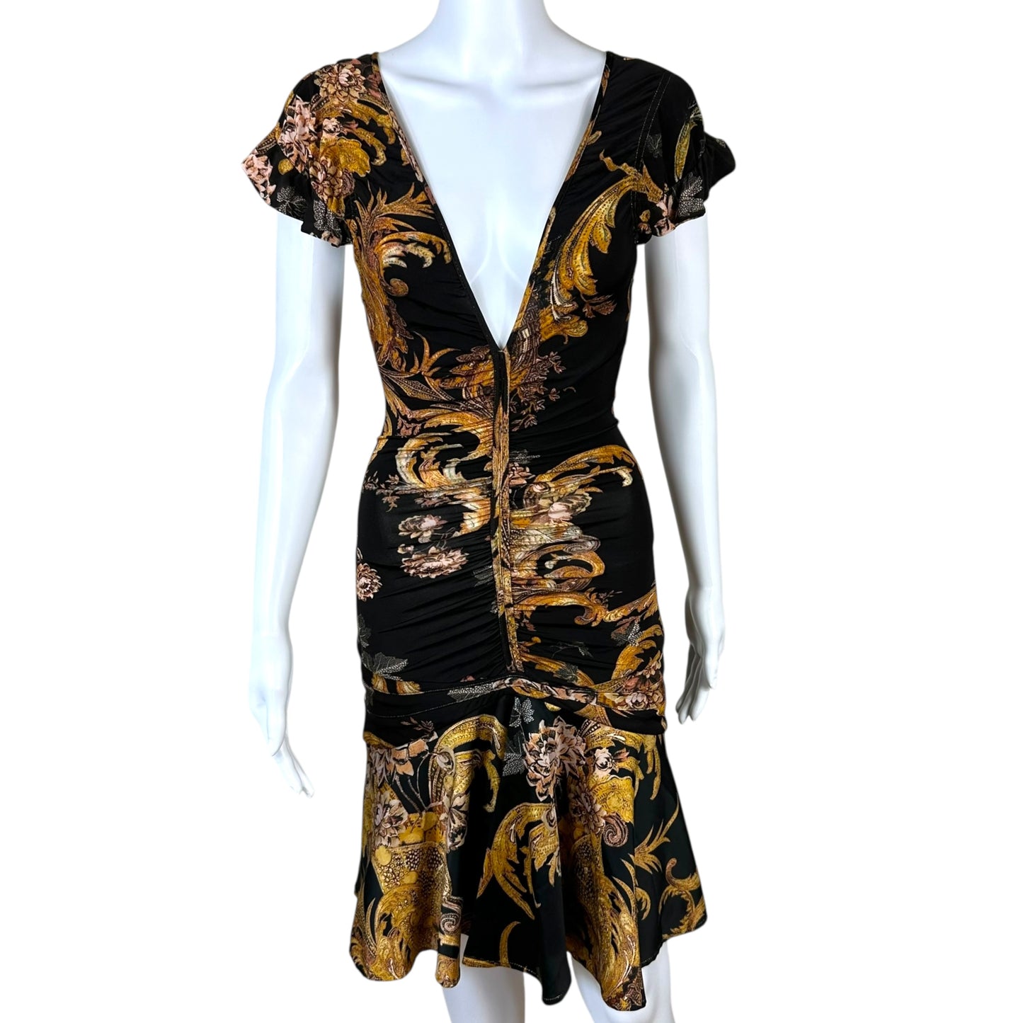Just Cavalli Roberto Cavalli Black Damask Print Mini Dress