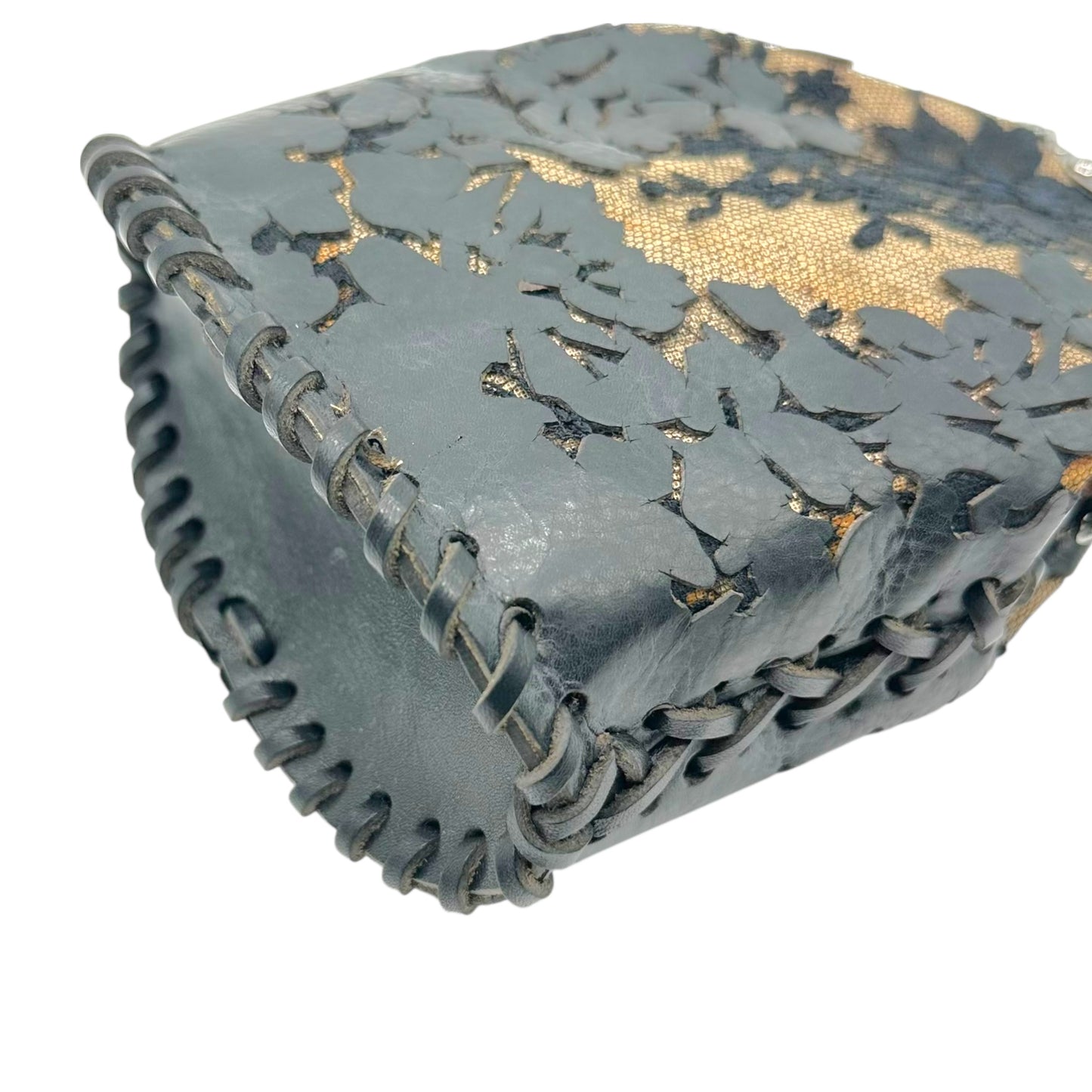 Valentino Garavani Black Lace Leather Applique Evening Bag