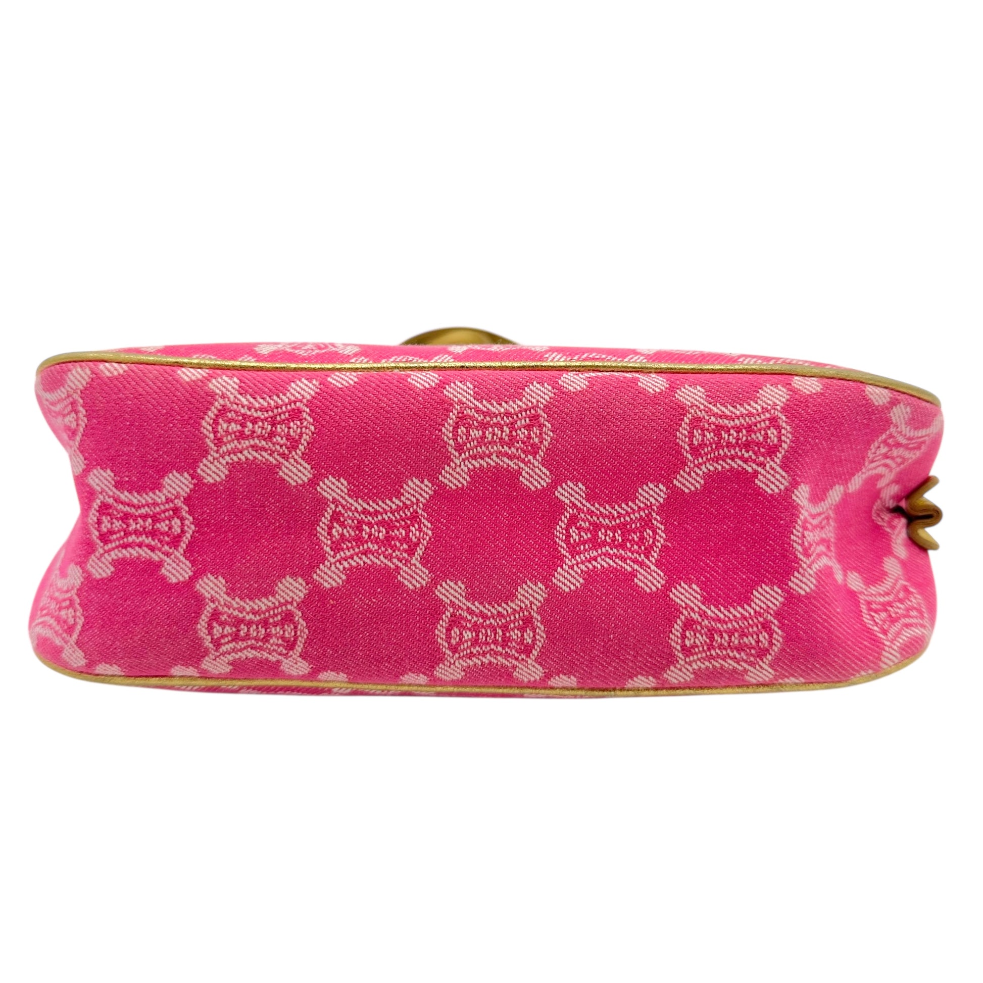 Celine Pink & Gold Denim Triomphe Monogram Pochette Bag - Outfit Repeater