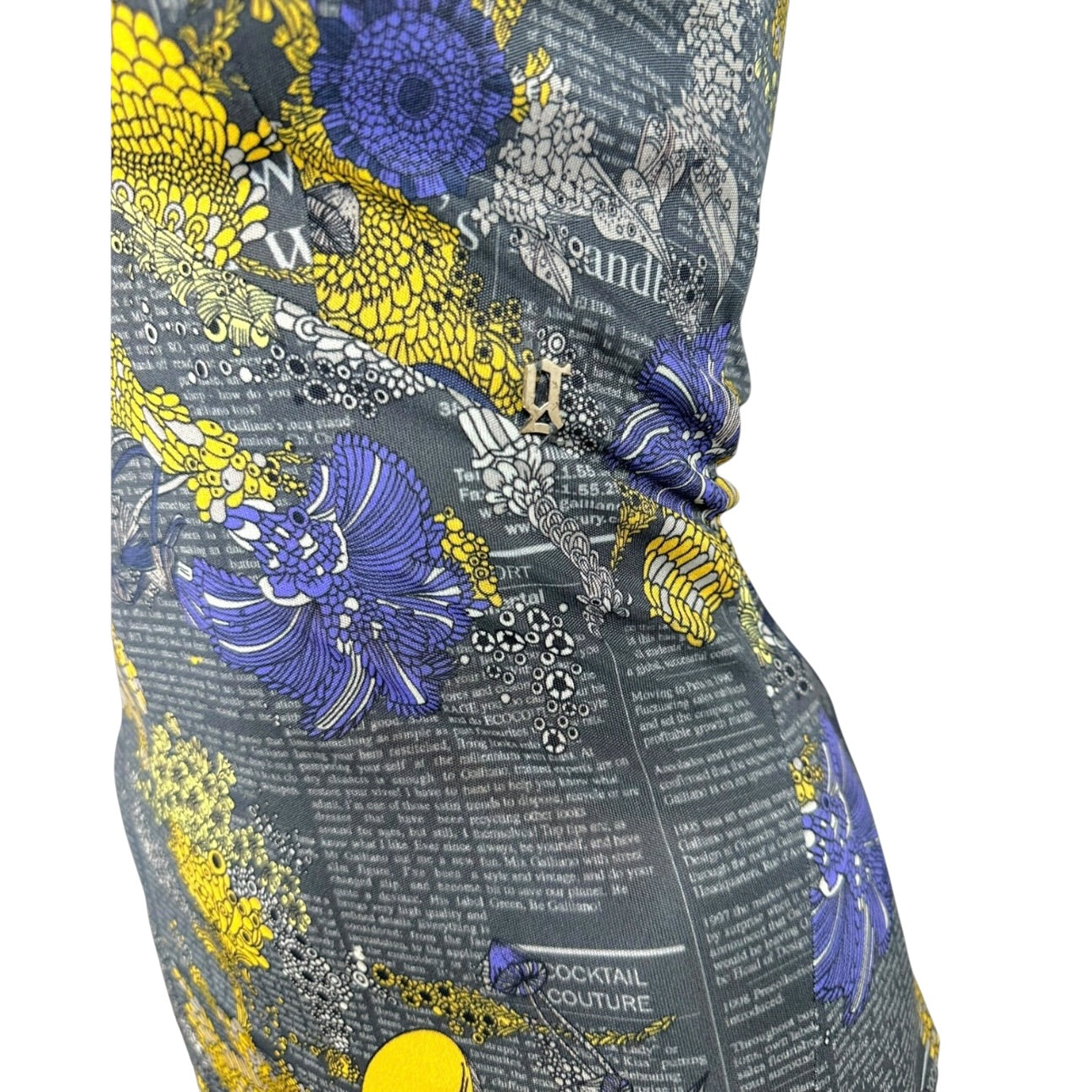 Galliano Midi Dress Purple Yellow Floral Print V-Neck
