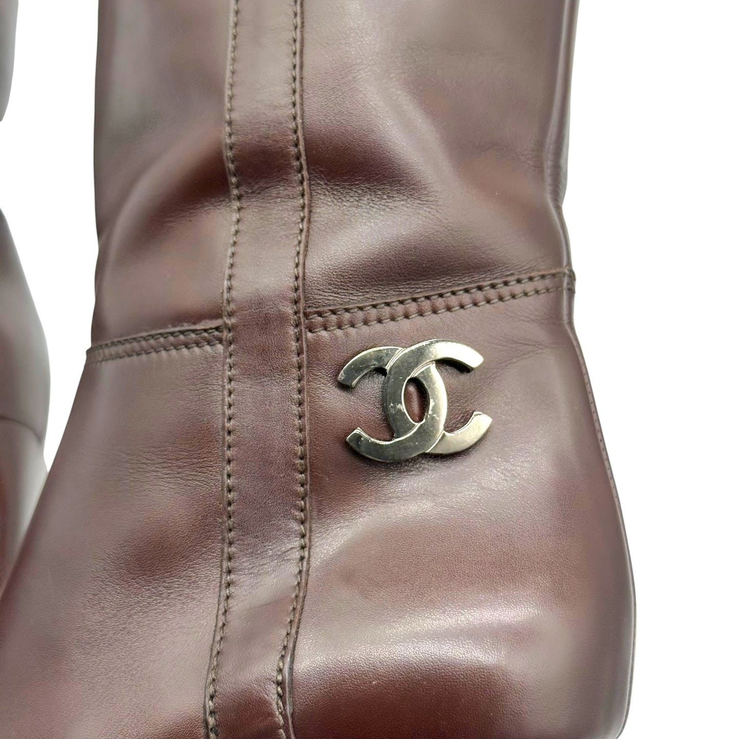 Chanel Brown & Black Leather Heeled Riding Boots
