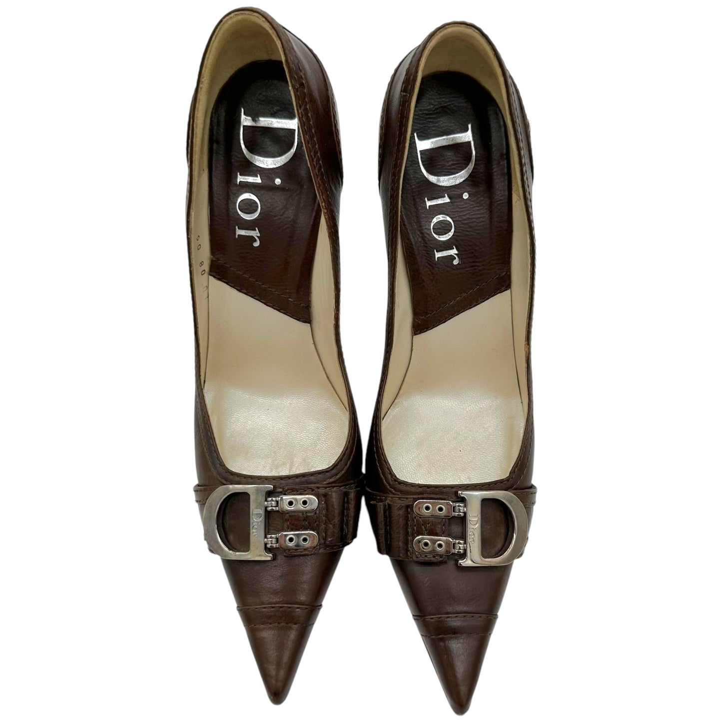 Christian Dior Flight Brown Leather Pointed Toe Heels