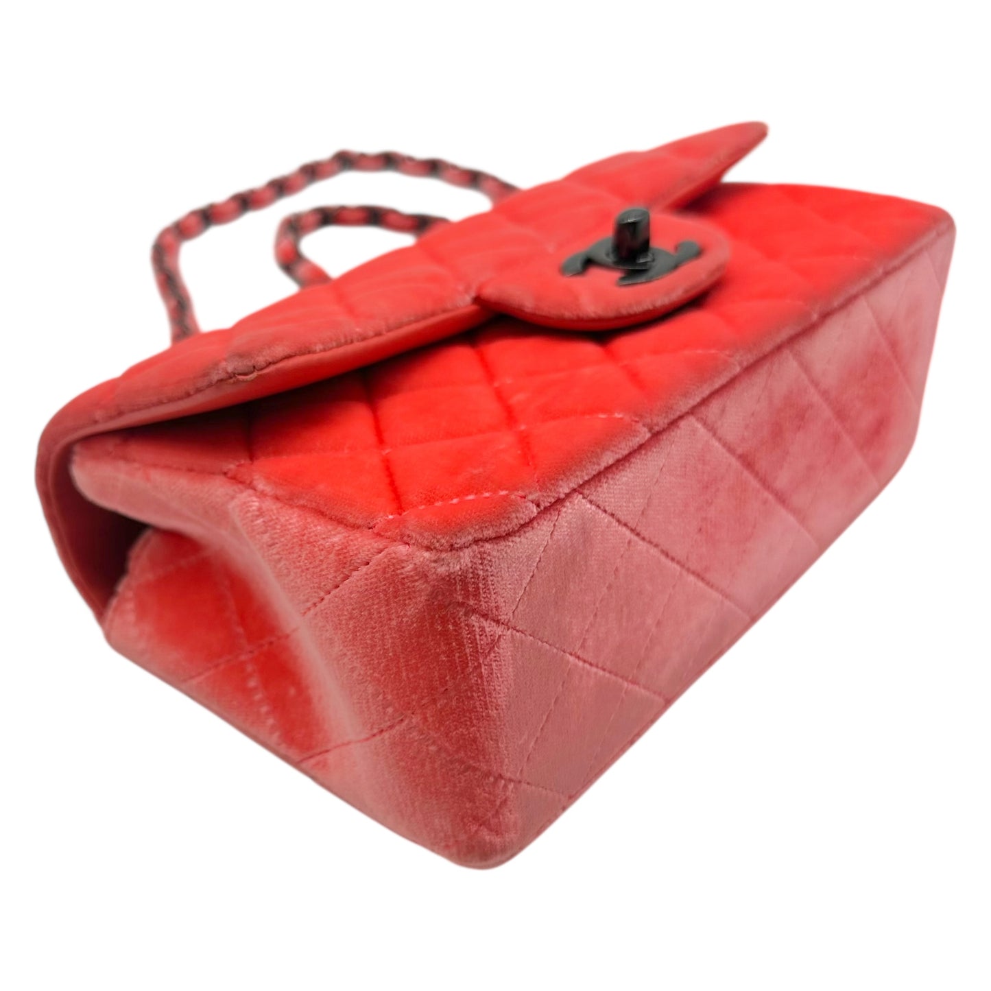 Chanel Neon Pink-Orange Velvet Small Classic Flap Bag 2014-15