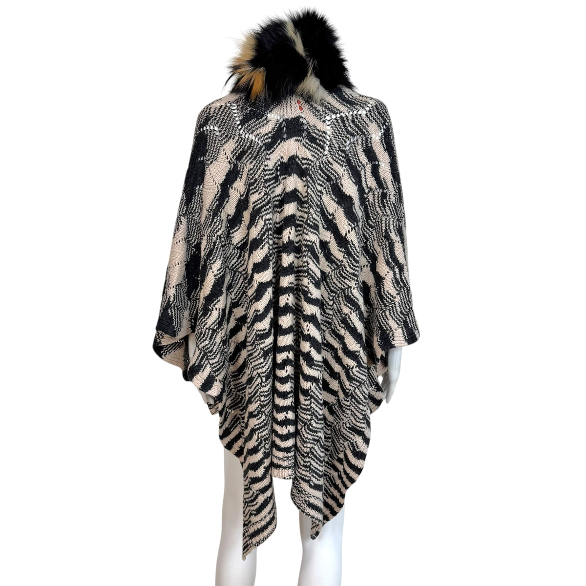 Missoni Knit Cape Pink Black Fox Fur Collar