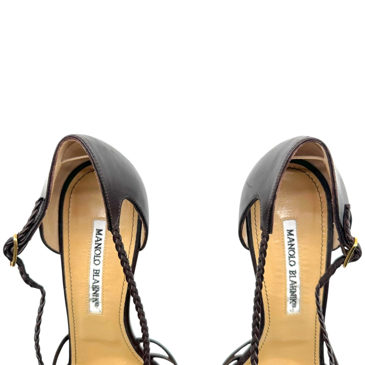 Manolo Blahnik Brown Leather Strappy Sandal Heels