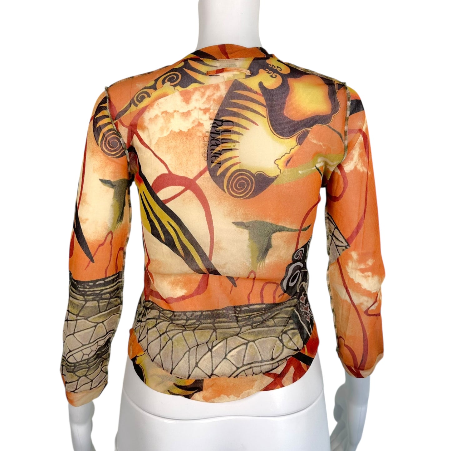 Jean Paul Gaultier Salvatore Dali Print Mesh Tie Front Cardigan Top