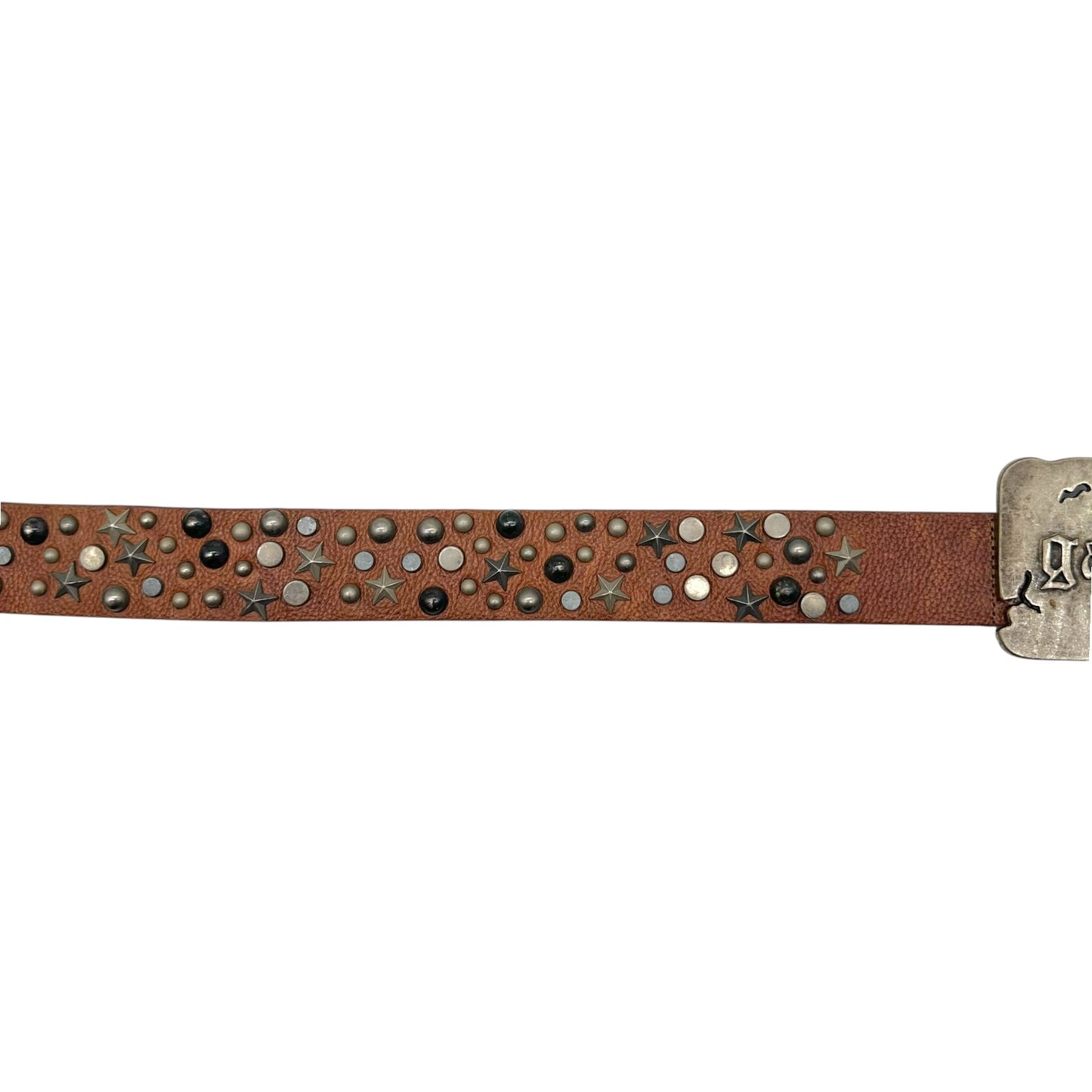 Galliano Brown Leather & Silver Studded XL Logo Buckle Belt