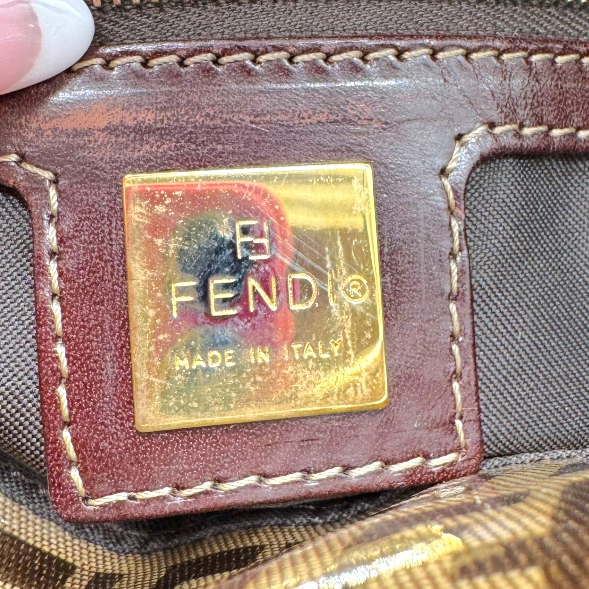 Fendi Tan Zucchino Monogram Coated Fold-Over Baguette Bag - Outfit Repeater