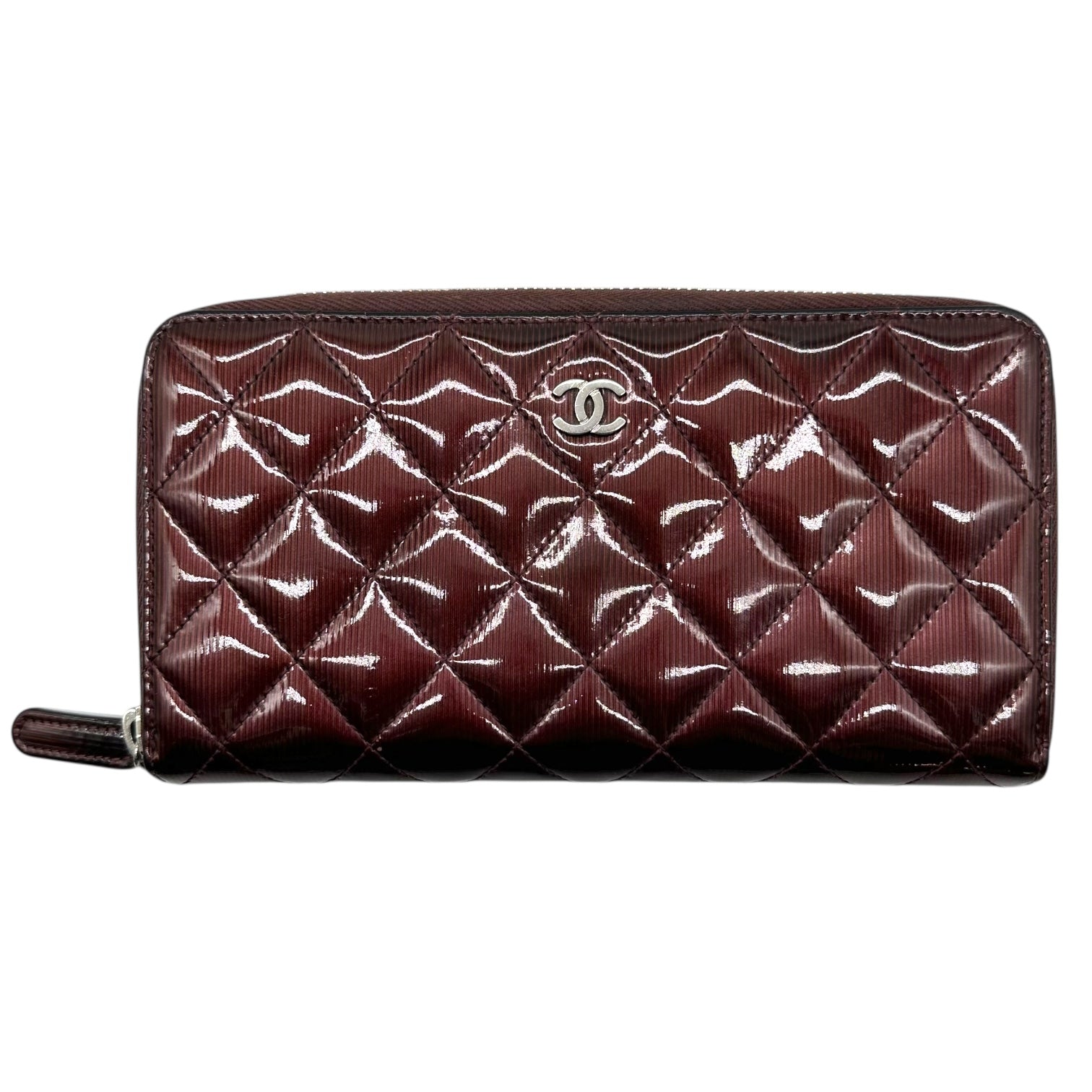Chanel Burgundy Patent Matelasse Quilted Long Wallet - Outfit Repeater