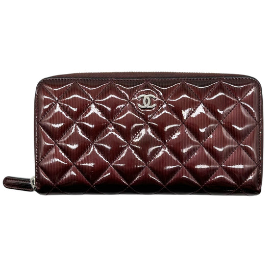 Chanel Burgundy Patent Matelasse Quilted Long Wallet