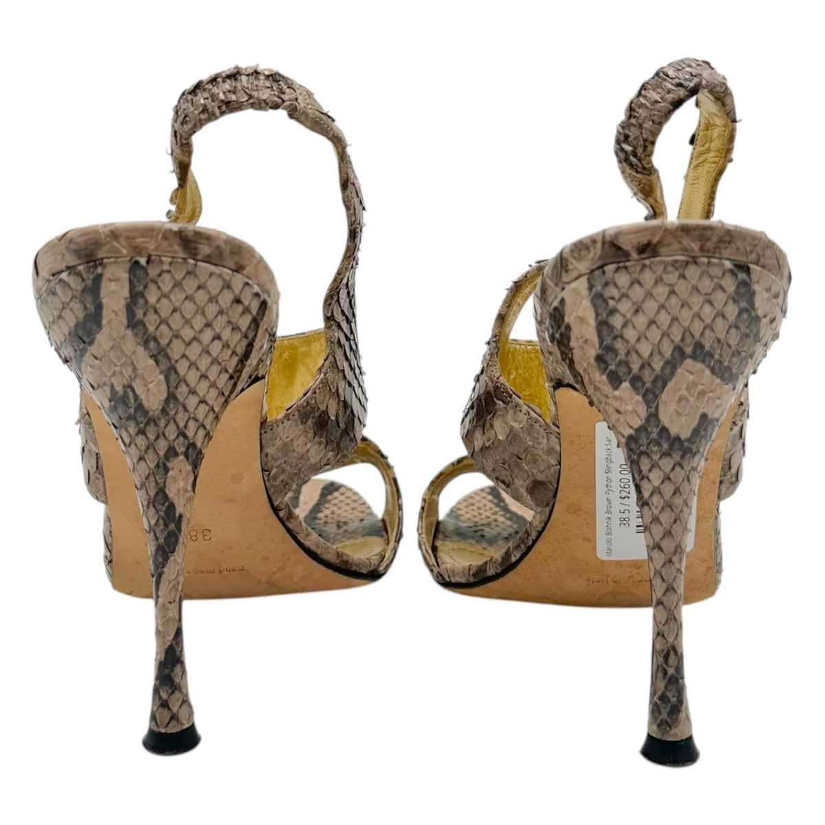 Manolo Blahnik Brown Python Slingback Sandal Heels