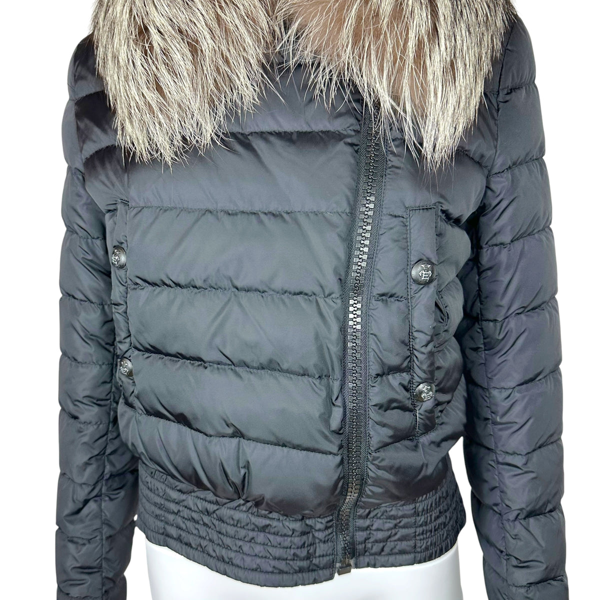 Emilio Pucci Black Cropped Puffer Coat With Fox Fur Collar