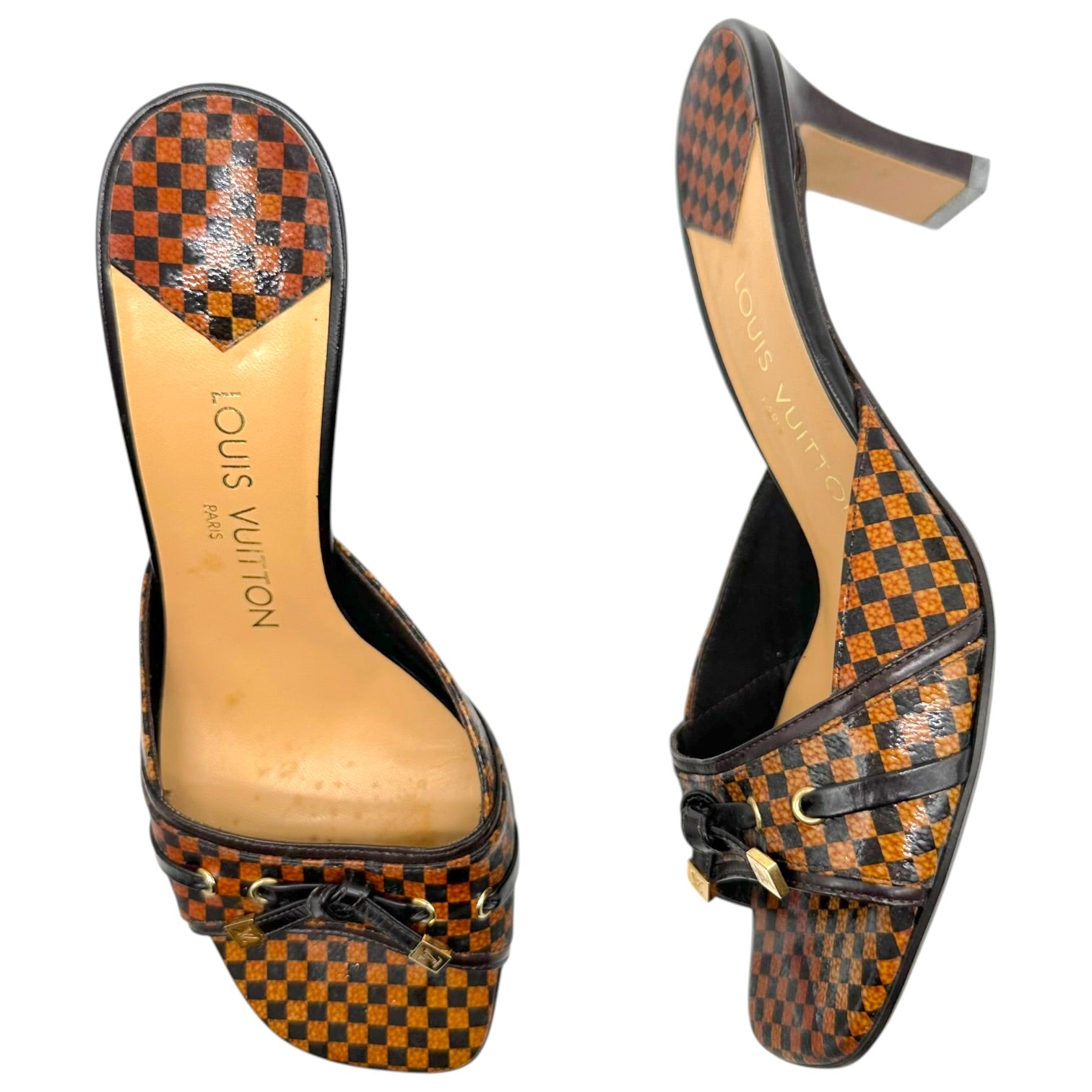 Louis Vuitton Brown Damier Kitten Heel Mules