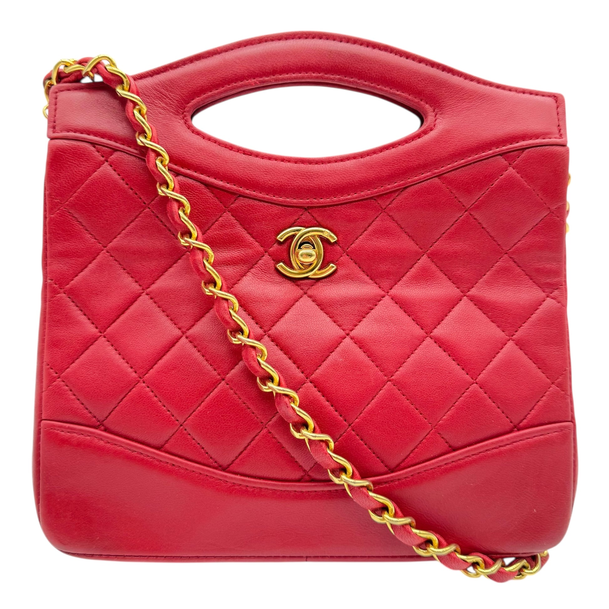 Chanel 90's Red & Gold Matelasse Leather Mini 31 2-Way Tote - Outfit Repeater