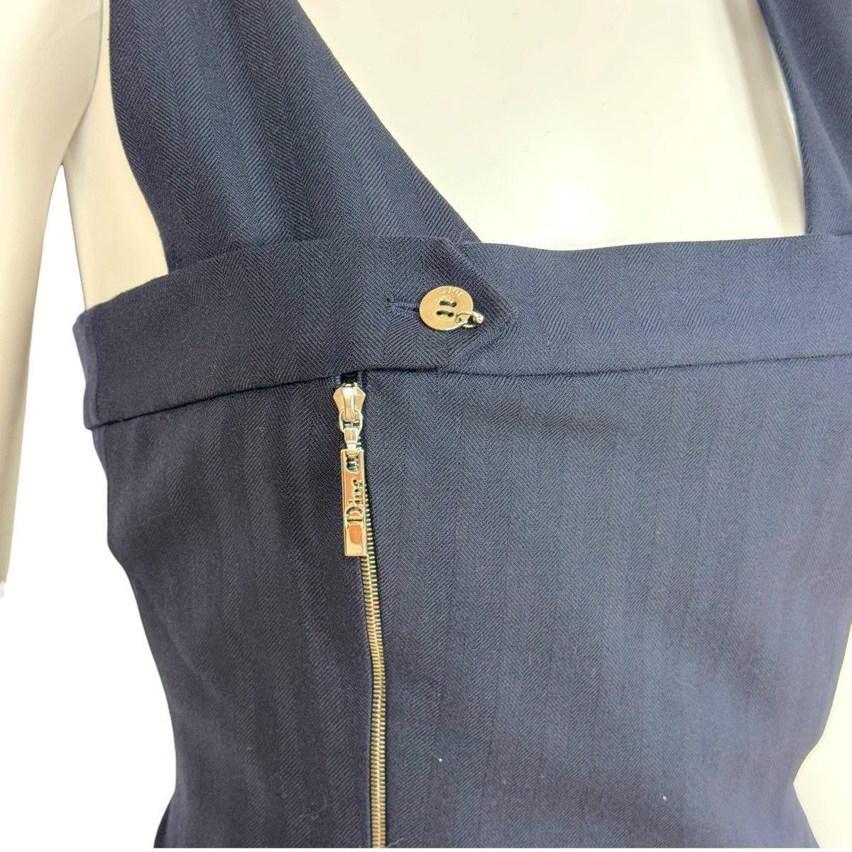 Christian Dior Navy Blue Wool Midi Dress Multi-Zip
