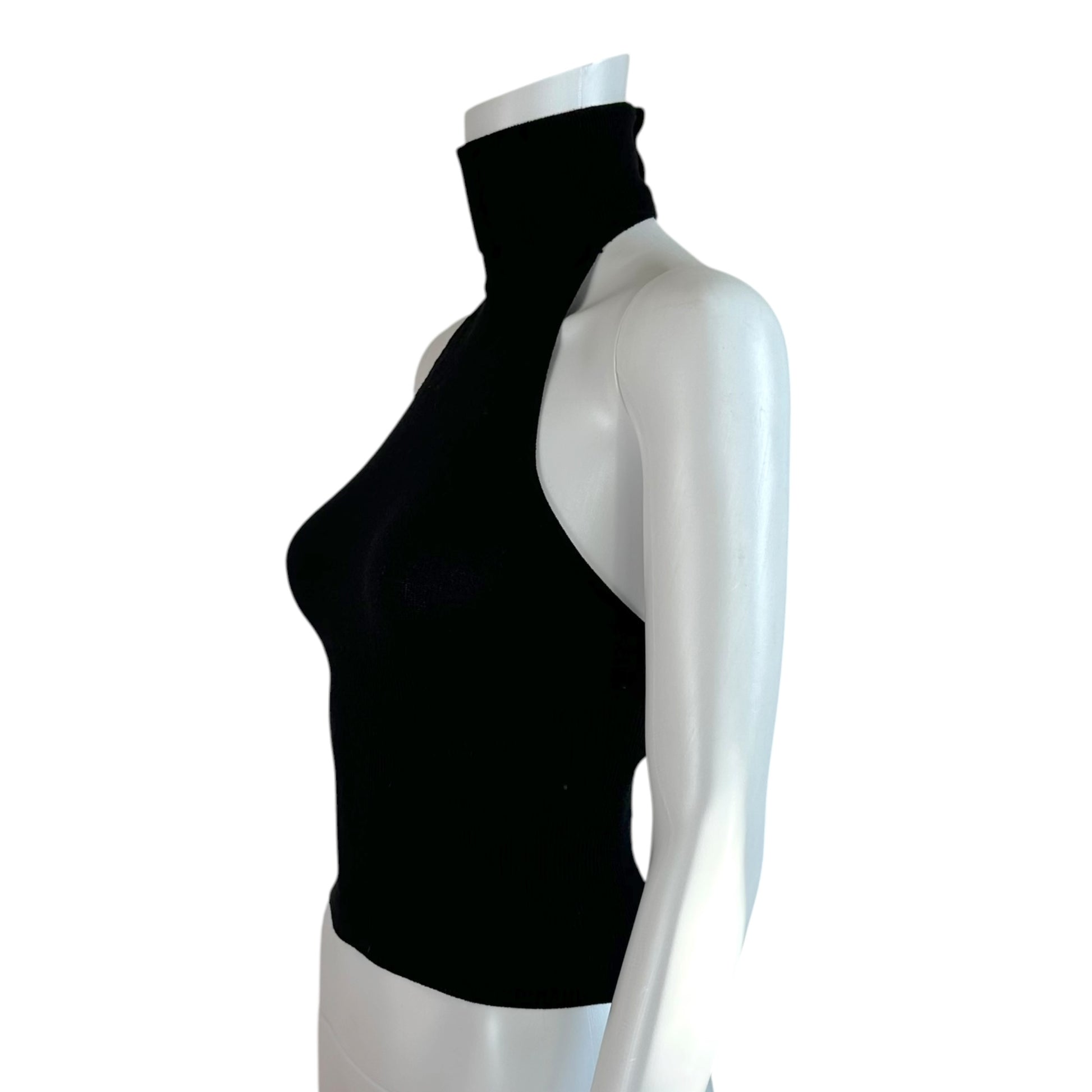 Dolce & Gabbana Black Knit Sleeveless Backless Turtleneck Top