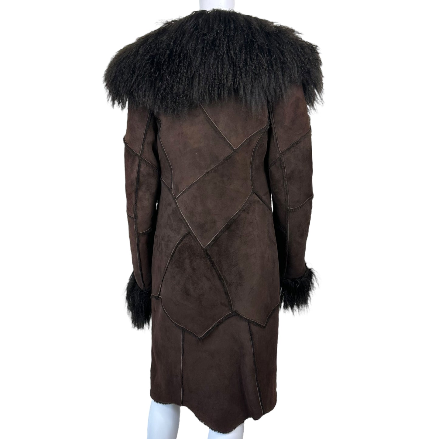 Blumarine Brown Mongolian Lamb Fur Patchwork Penny Lane Coat