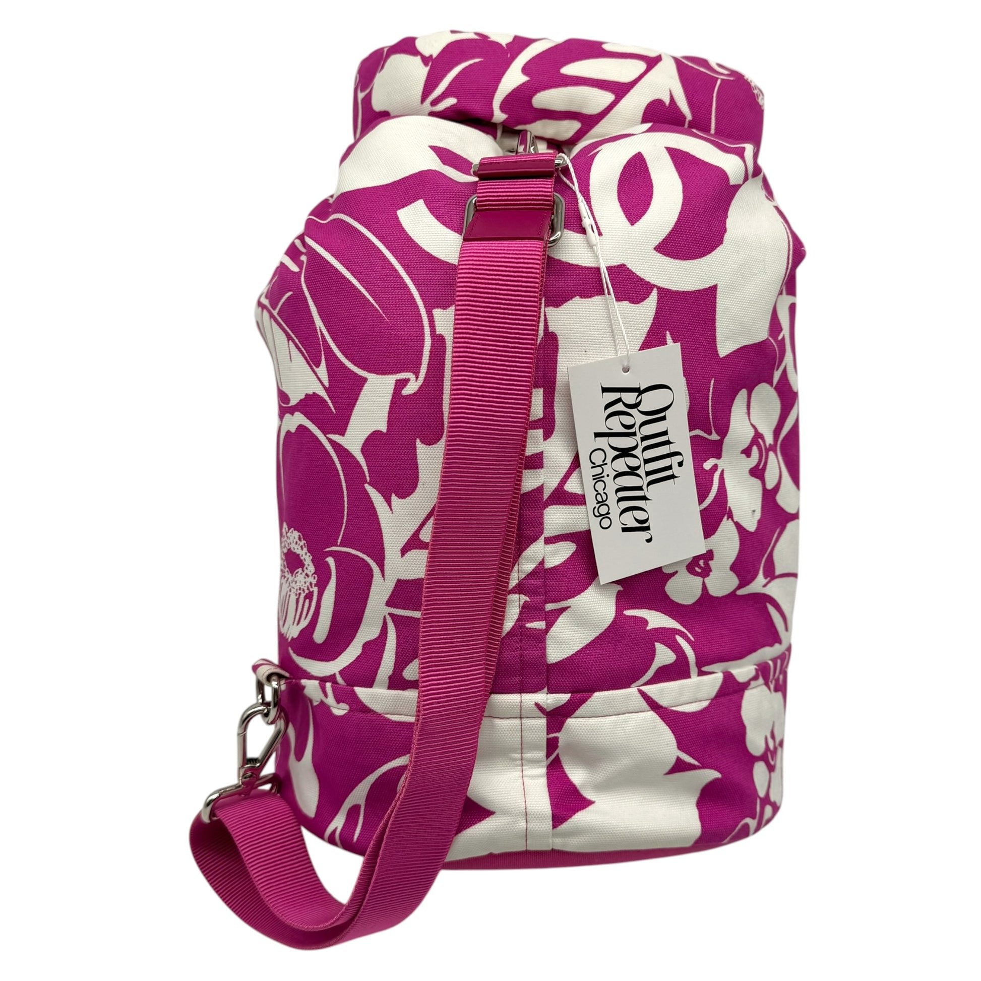 Chanel One Shoulder Floral Print Backpack Pink White