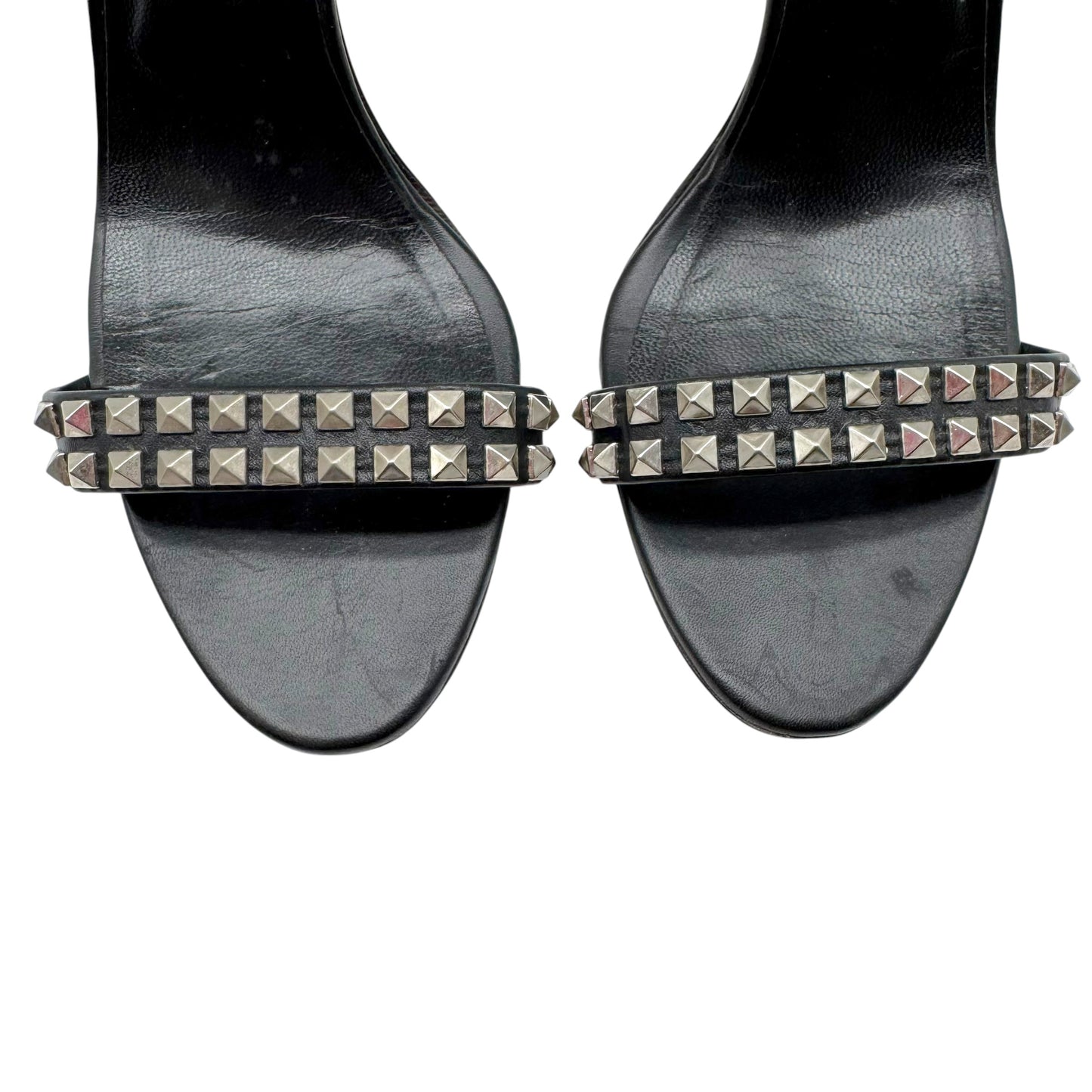 Manolo Blahnik Black & Silver Pyramid Stud Heeled Sandals