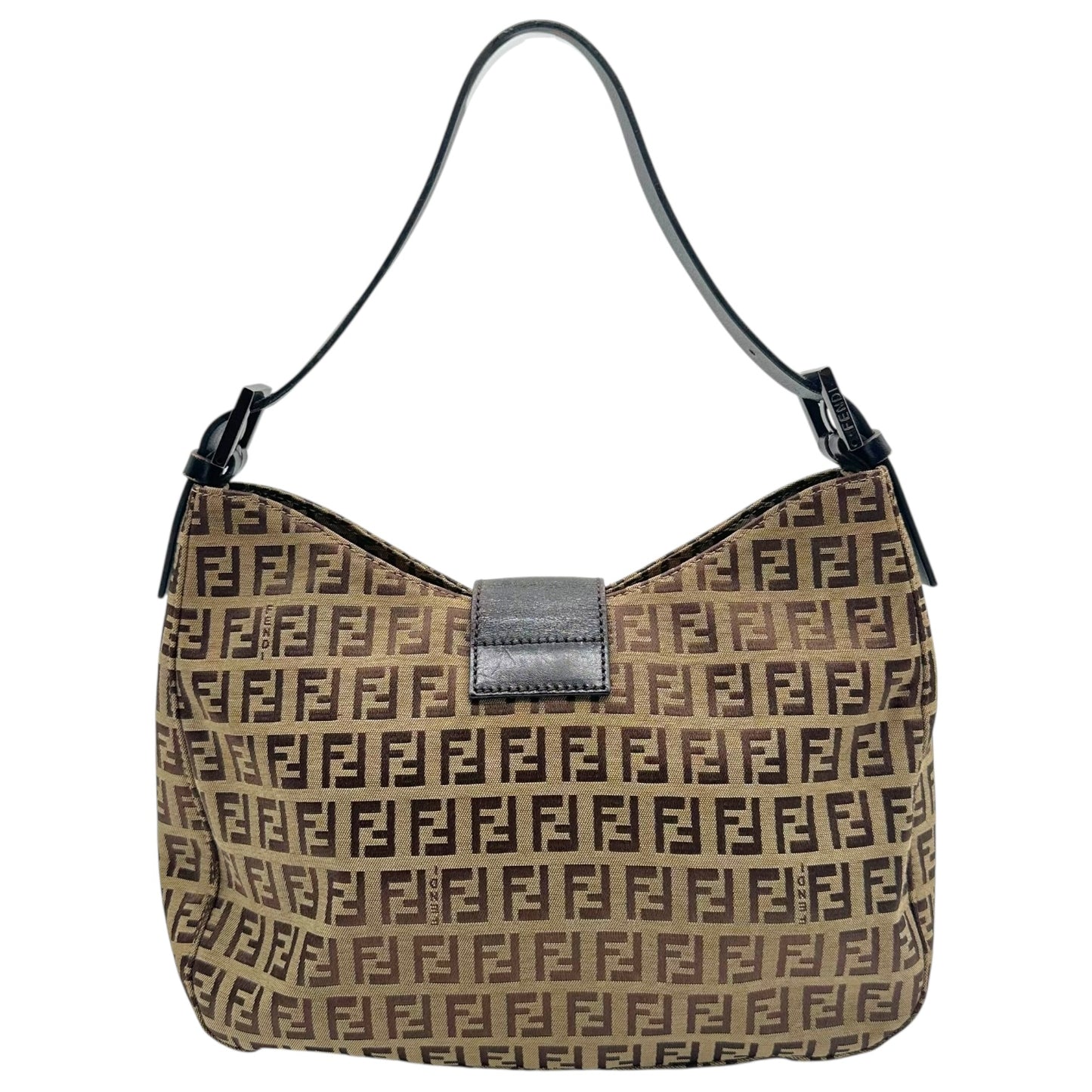 Fendi Tan Zucchino Monogram Shoulder Baguette Bag