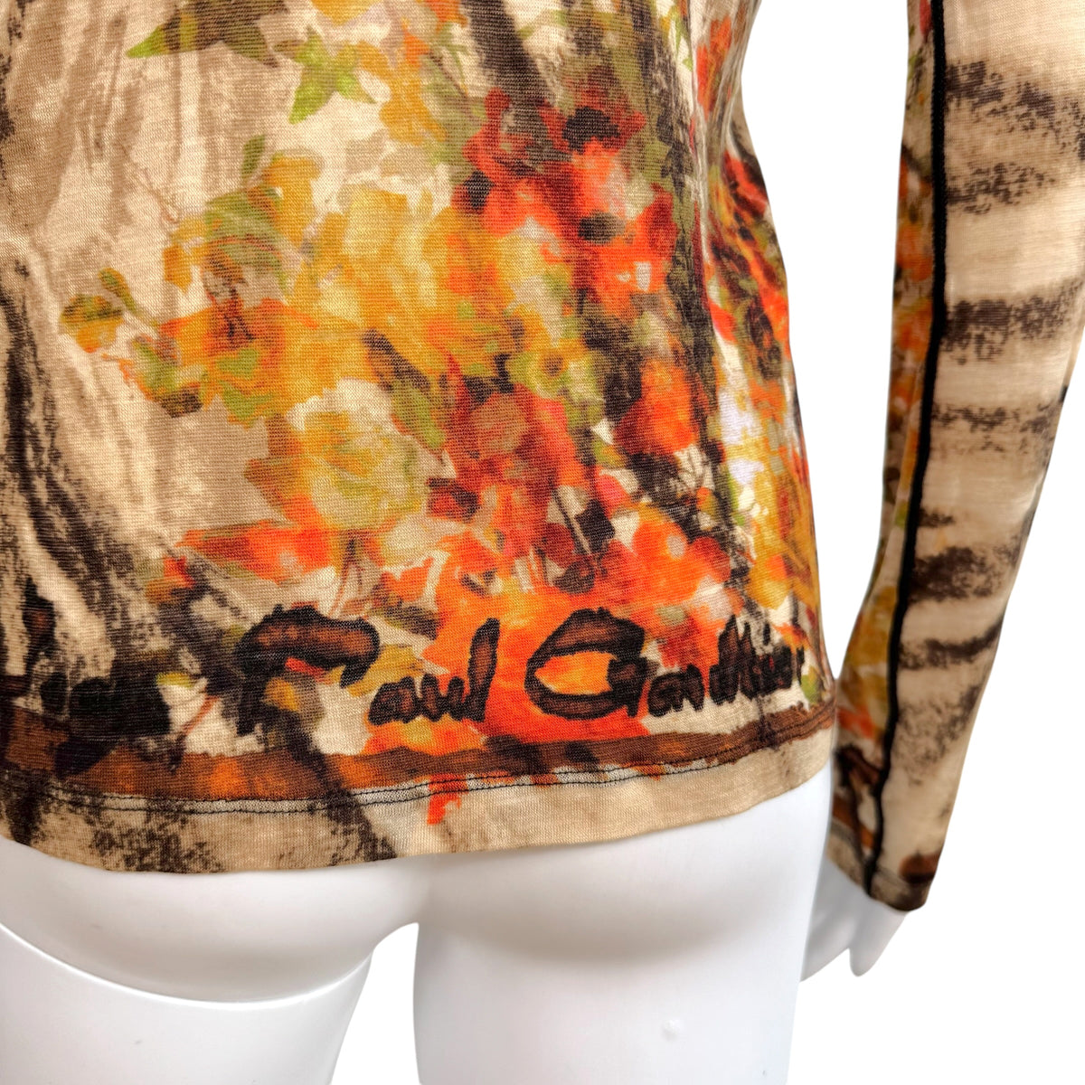 Jean Paul Gaultier Beige & Orange Printed Wool Zip-Up Sweater