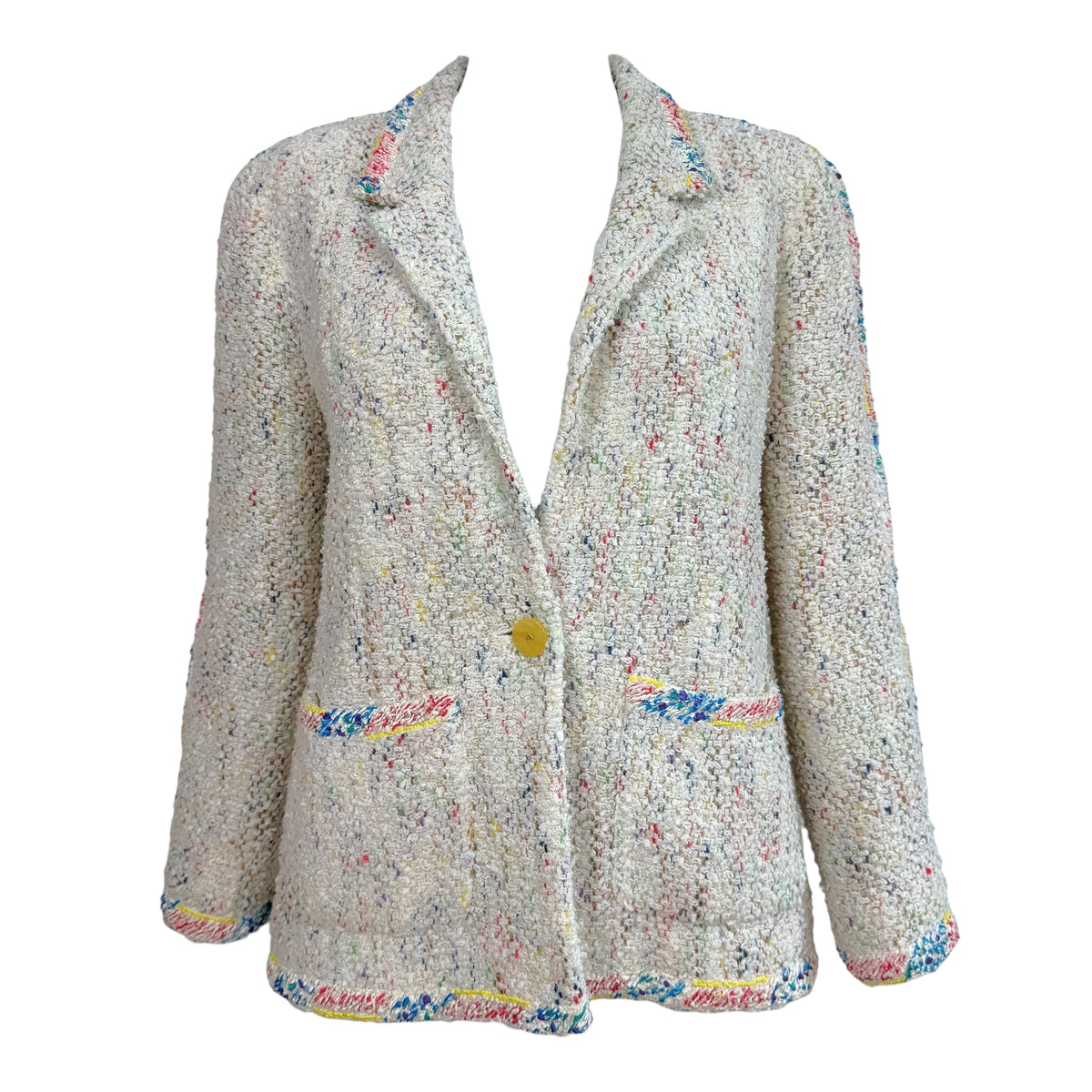 Chanel Tweed Jacket White Multicolor Puff Paint Trim