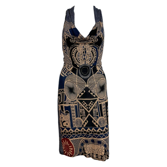 Jean Paul Gaultier Tribal Print Midi Dress Black Beige