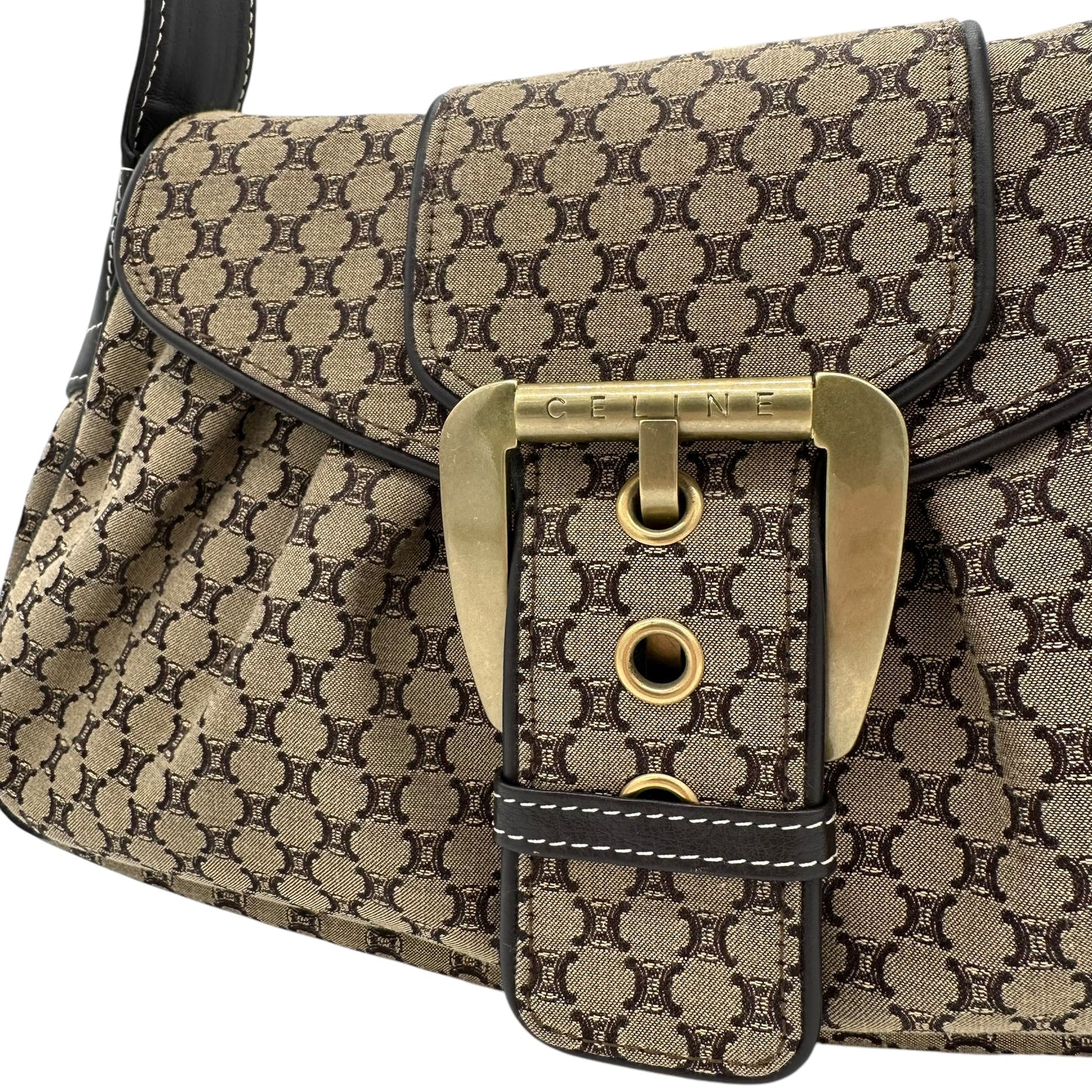 Celine Tan Triomphe Monogram Buckle Shoulder Bag - Outfit Repeater