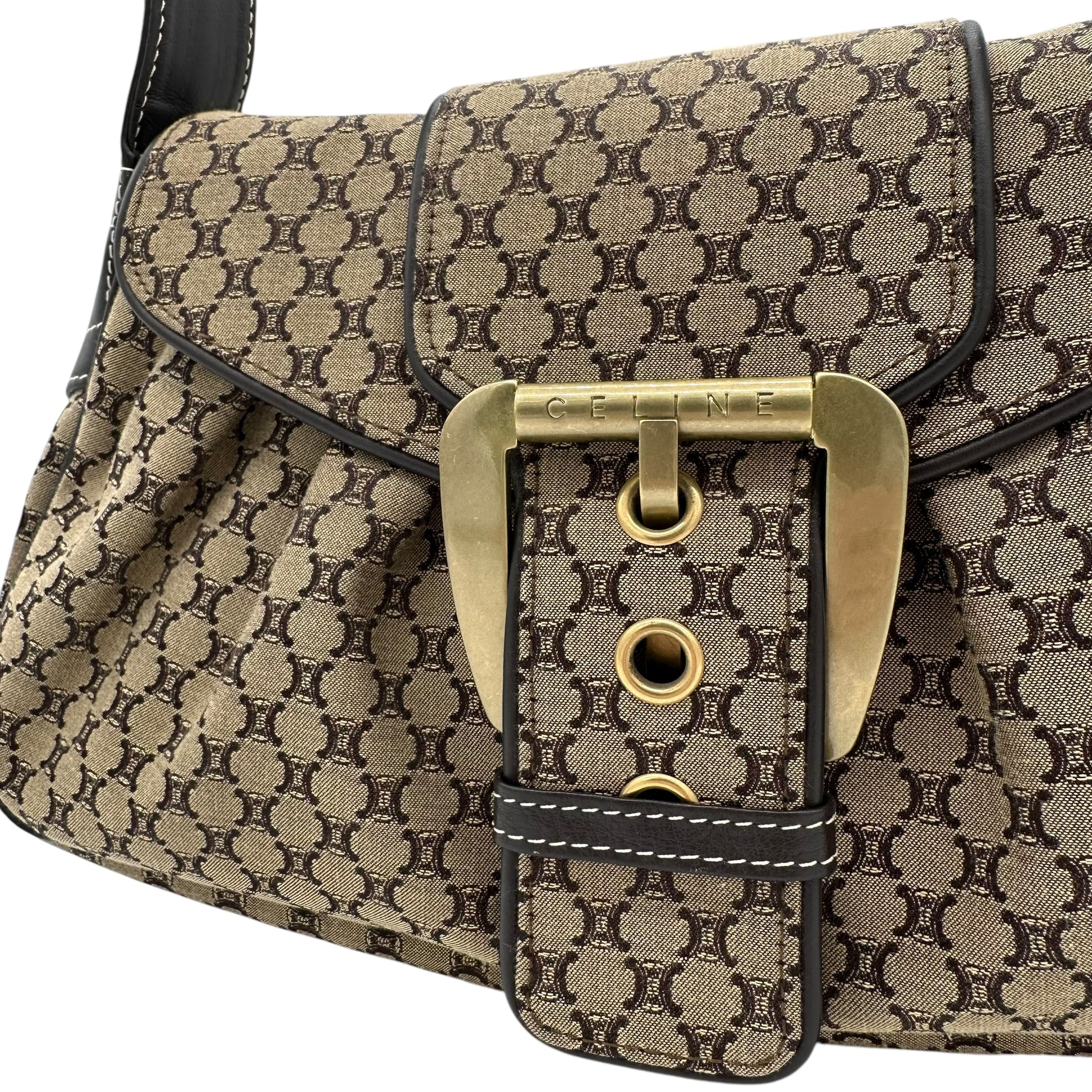 Celine Tan Triomphe Monogram Buckle Shoulder Bag - Outfit Repeater