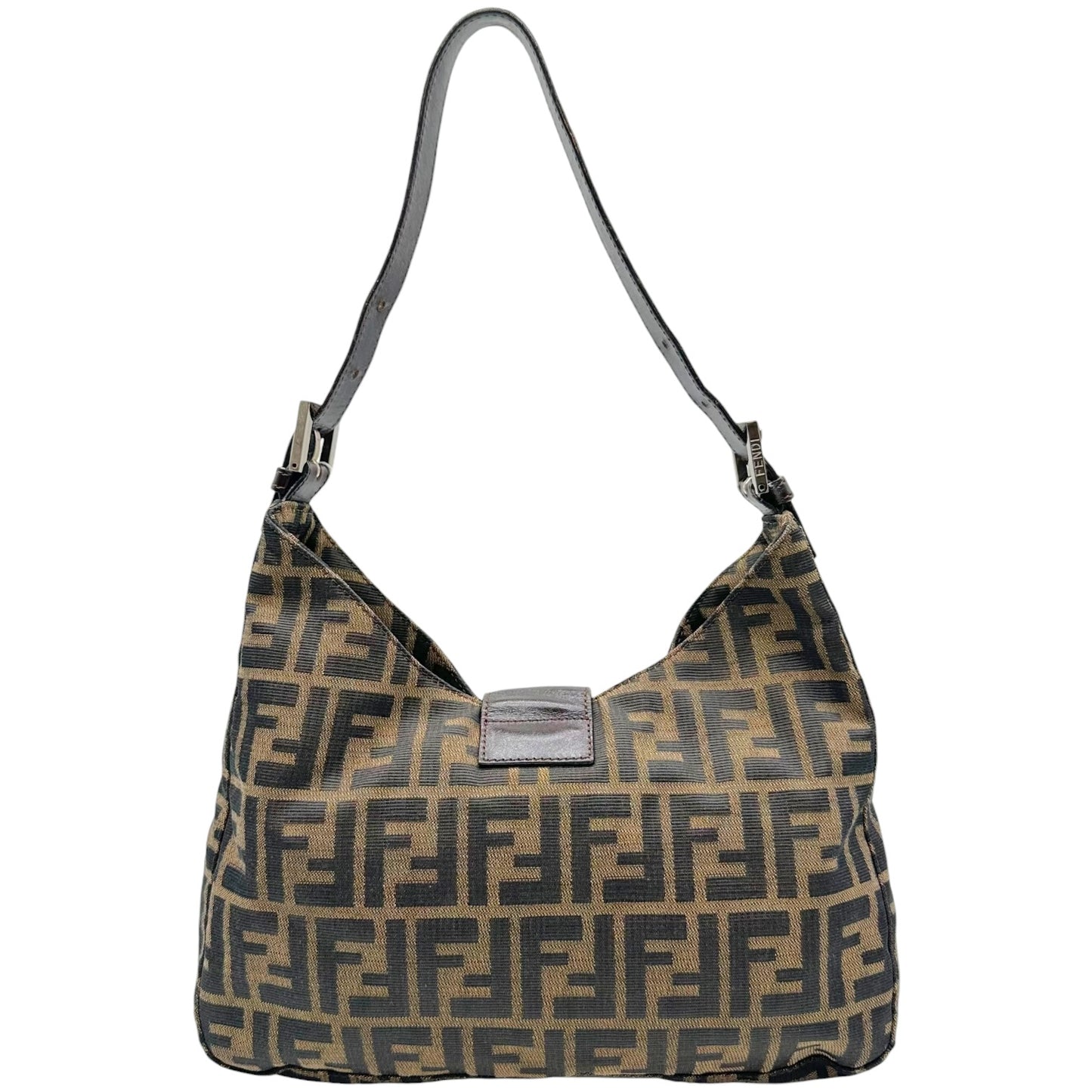 Fendi Brown Classic Zucca Monogram Shoulder Baguette Bag