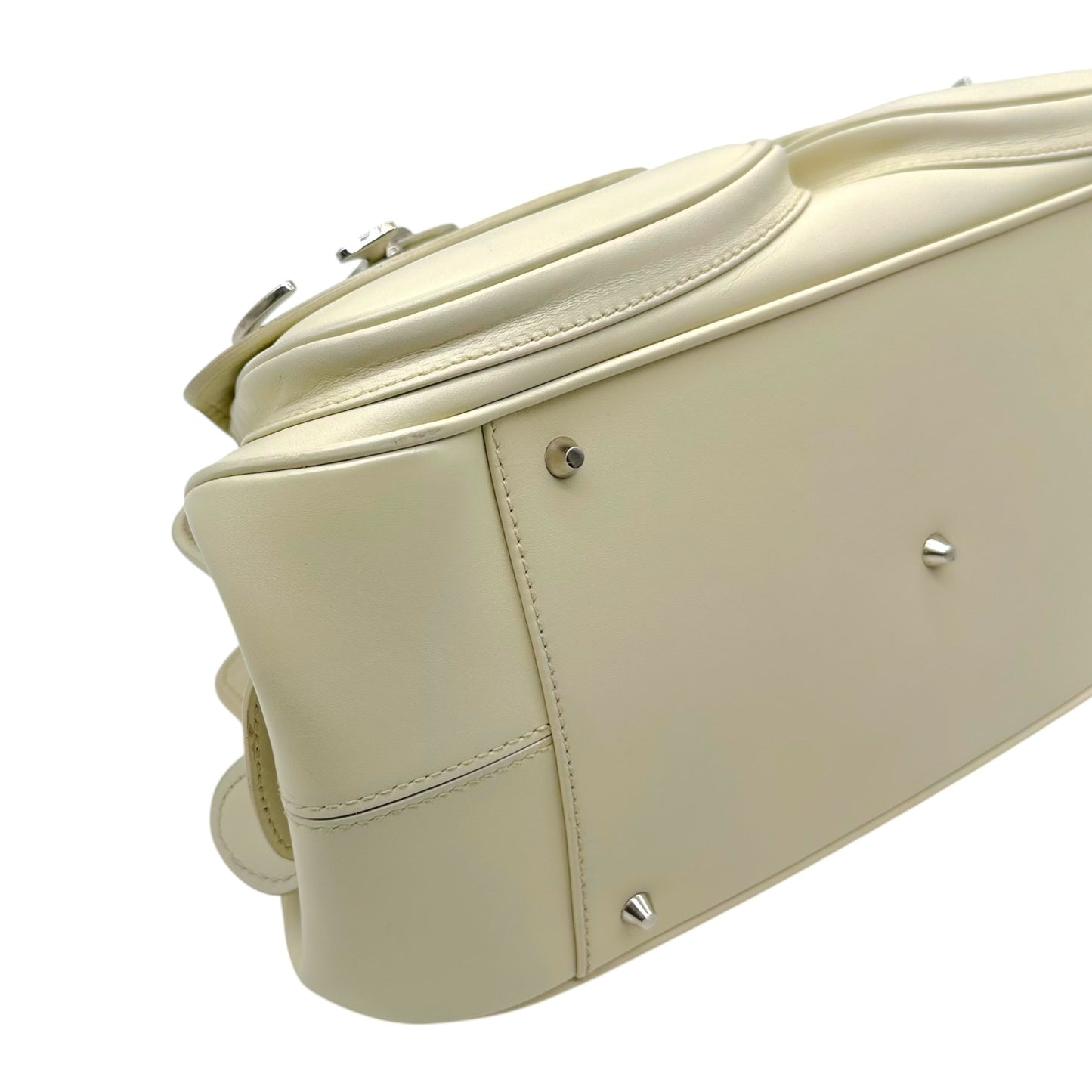 Christian Dior White Leather CD Charm East-West Bowler Handbag
