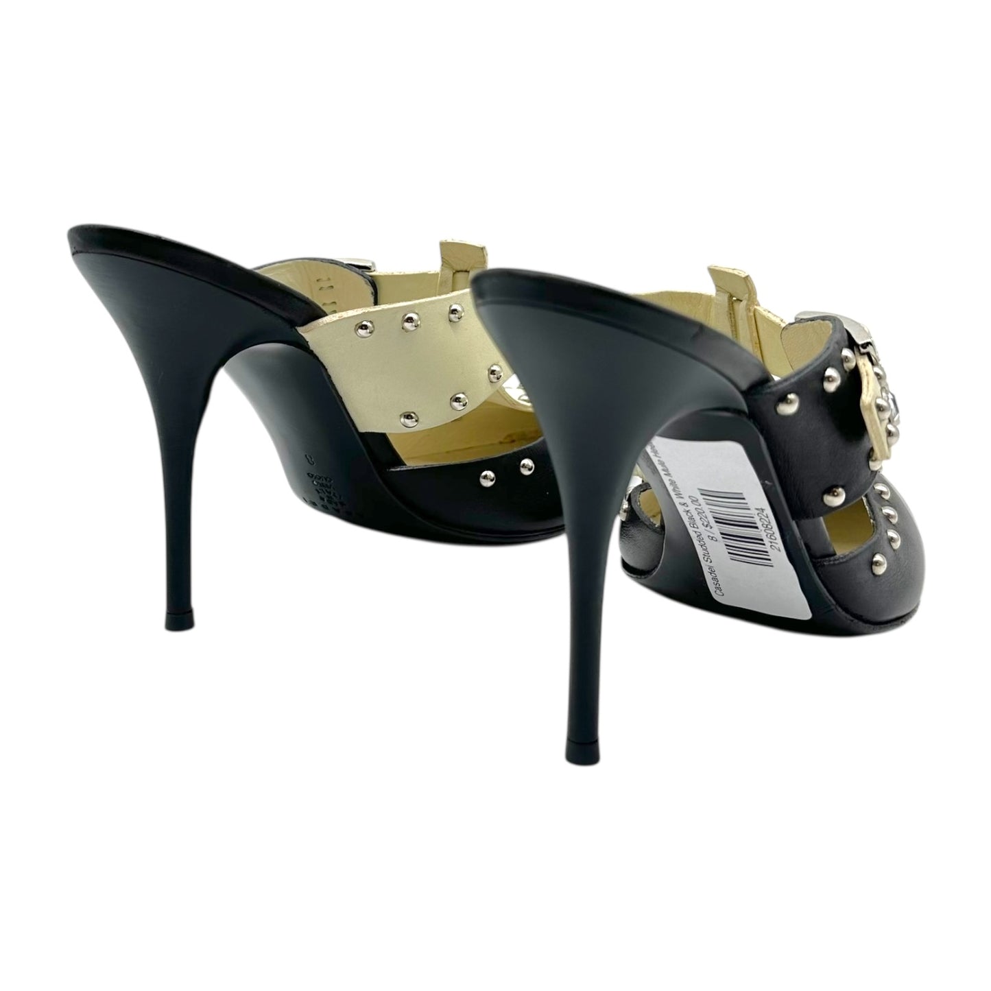 Casadei Studded Black & White Mule Heels - Outfit Repeater