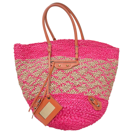 Balenciaga Pink Raffia City Beach Bag