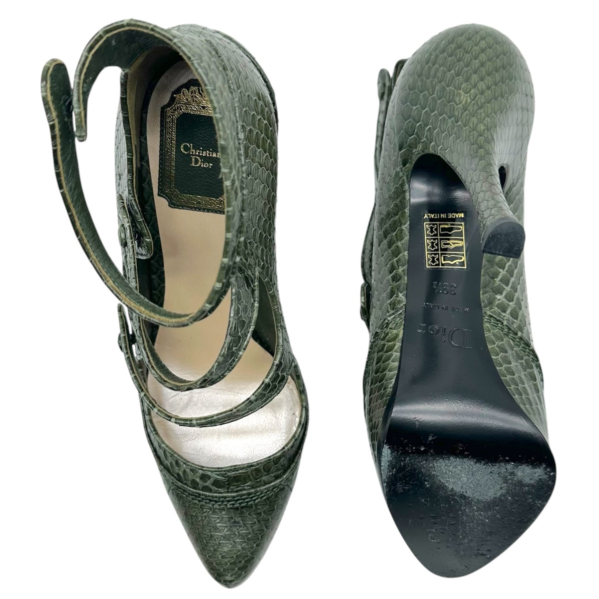 Christian Dior Forest Green Python Multi-Strap Platform Pumps