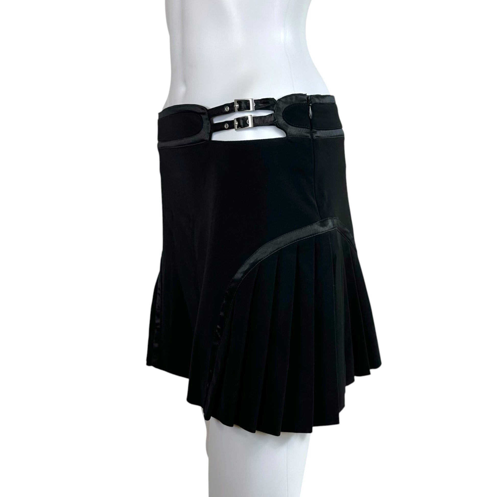 Versace Jeans Black Pleated Mini Skirt With Waist Cut-Out