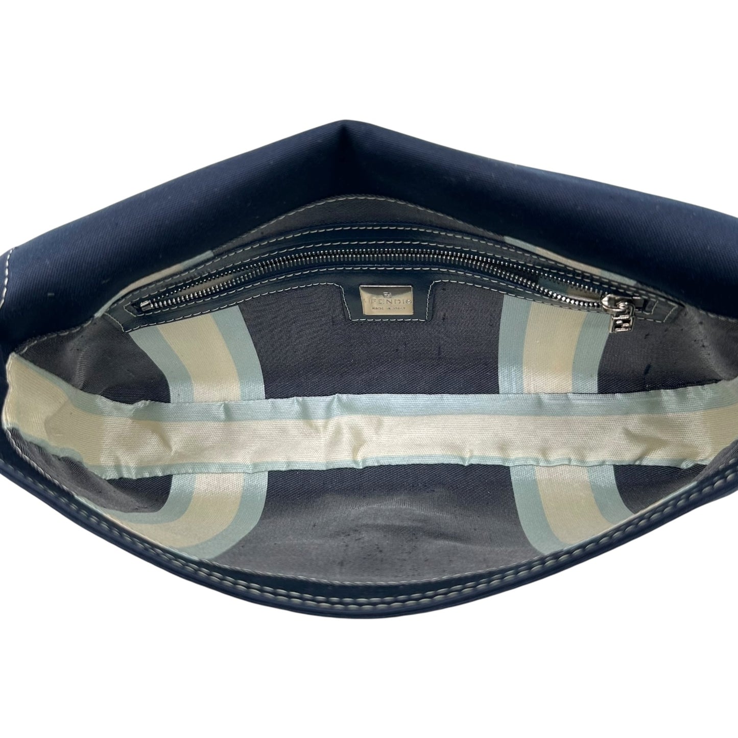 Fendi Navy Blue Swirl Buckle Baguette Bag