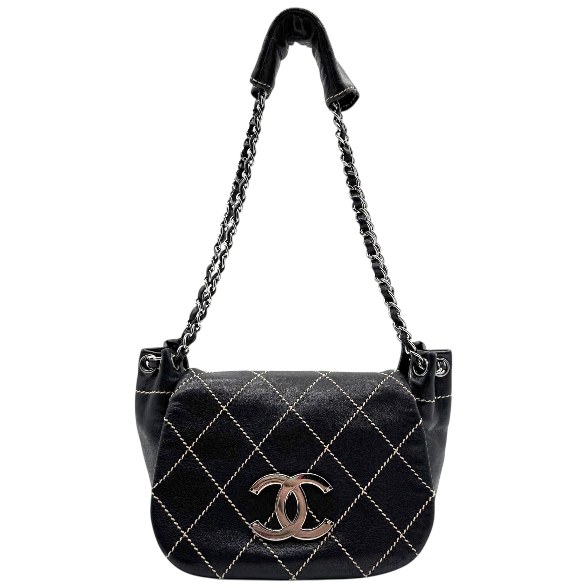 Chanel Black Lambskin Wild Stitch Quilted Shoulder Bag 2003-2004 - Outfit Repeater