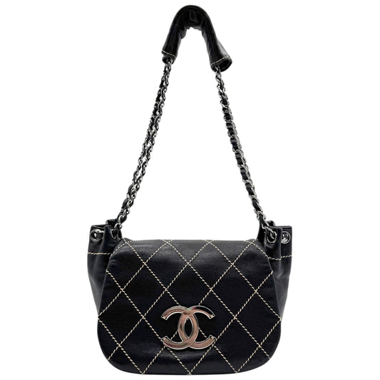 Chanel Black Lambskin Wild Stitch Quilted Shoulder Bag 2003-2004 - Outfit Repeater
