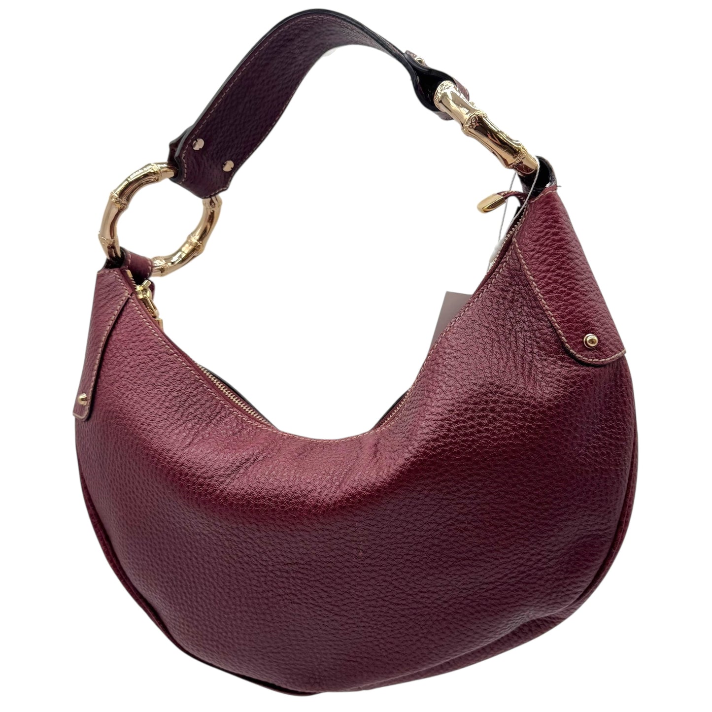 Gucci Burgundy Leather Metal Bamboo Ring Hobo Bag