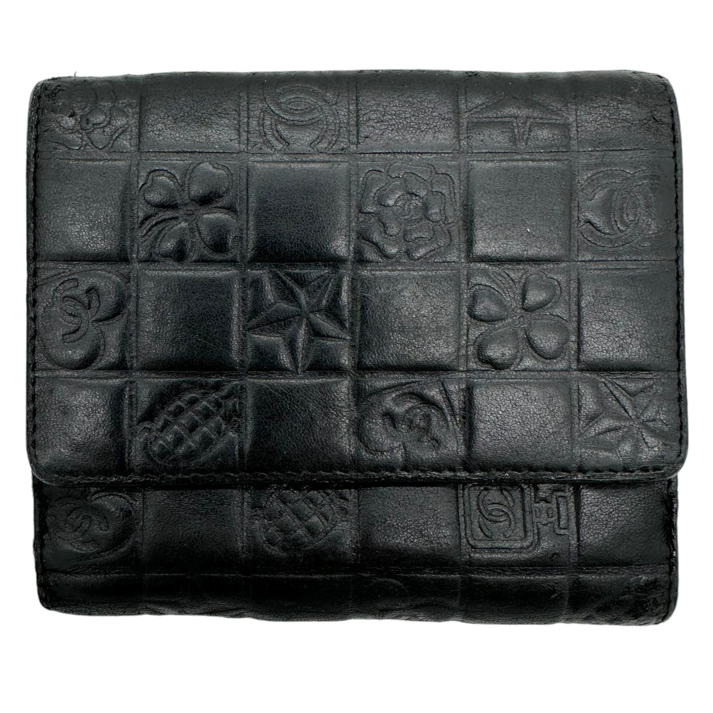 Chanel Black Leather Icon Wallet with Silver Logo Clasp